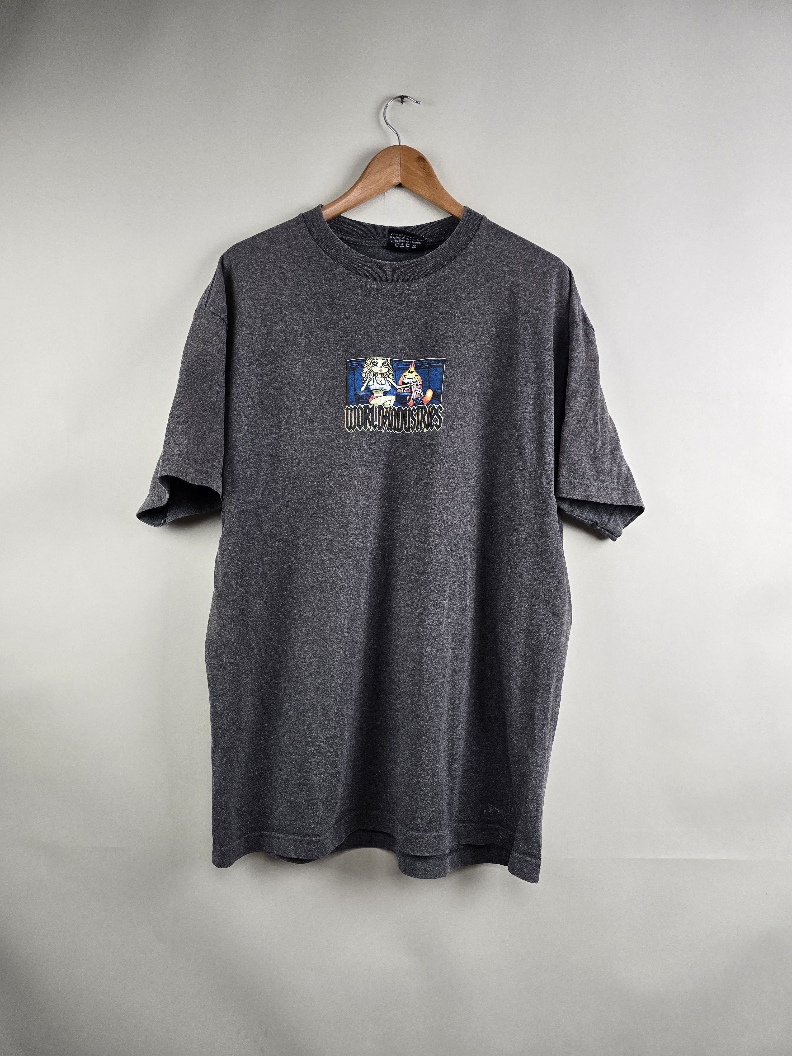 image of Hook Ups x Vintage 90's World Industries Skate Tee XL 23.5" 31.5" in Grey, Men's