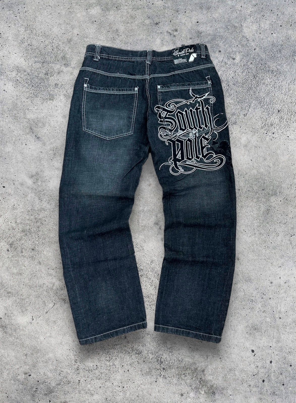 Pre-owned Jnco X Southpole Vintage Y2k Big Logo Rap Baggy Jeans In Black Grey
