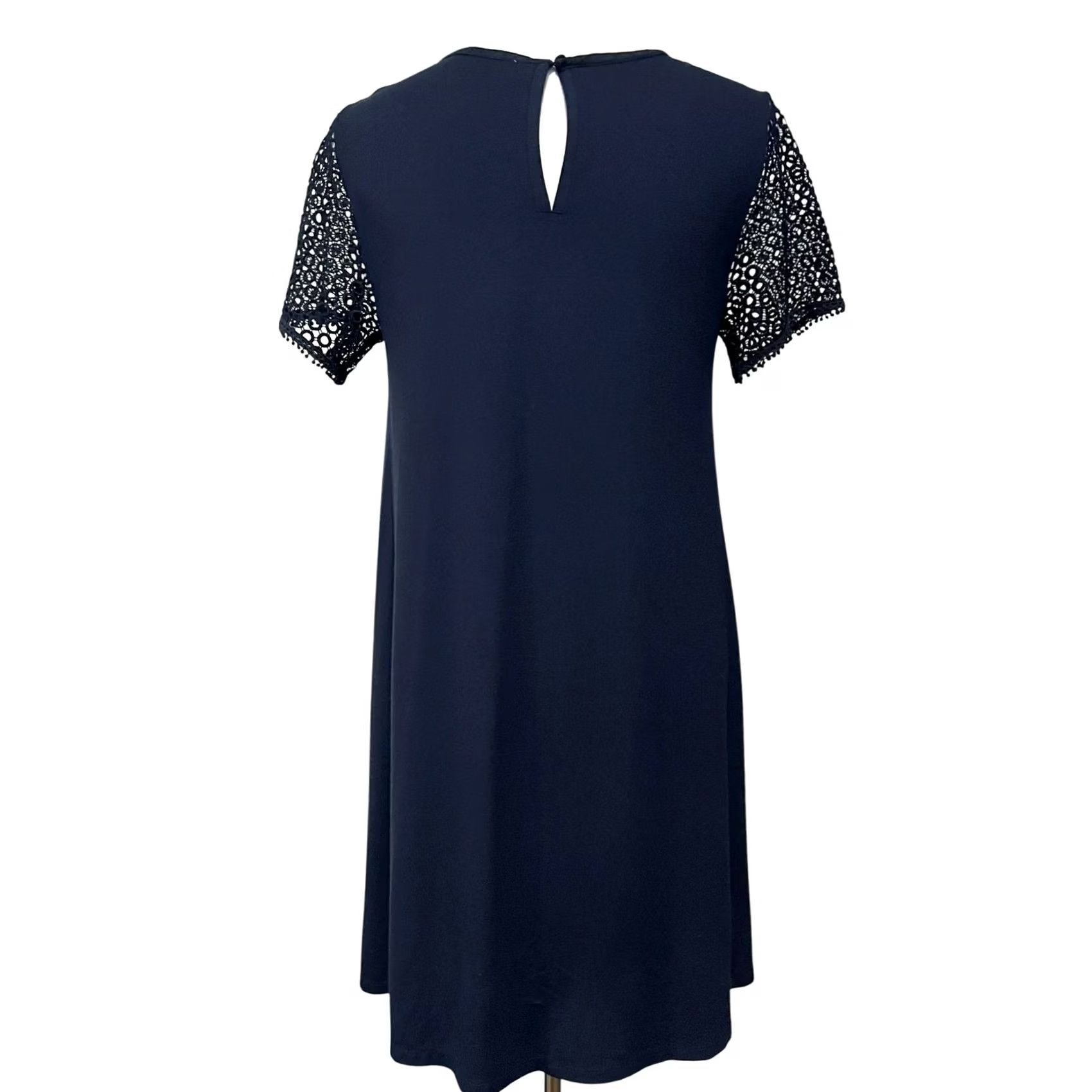 Ann Taylor Ann Taylor Loft Dress Womens Small Navy Blue Swing Lace Shoulders & Sleeves Size S / US 4 / IT 40 - 4 Thumbnail