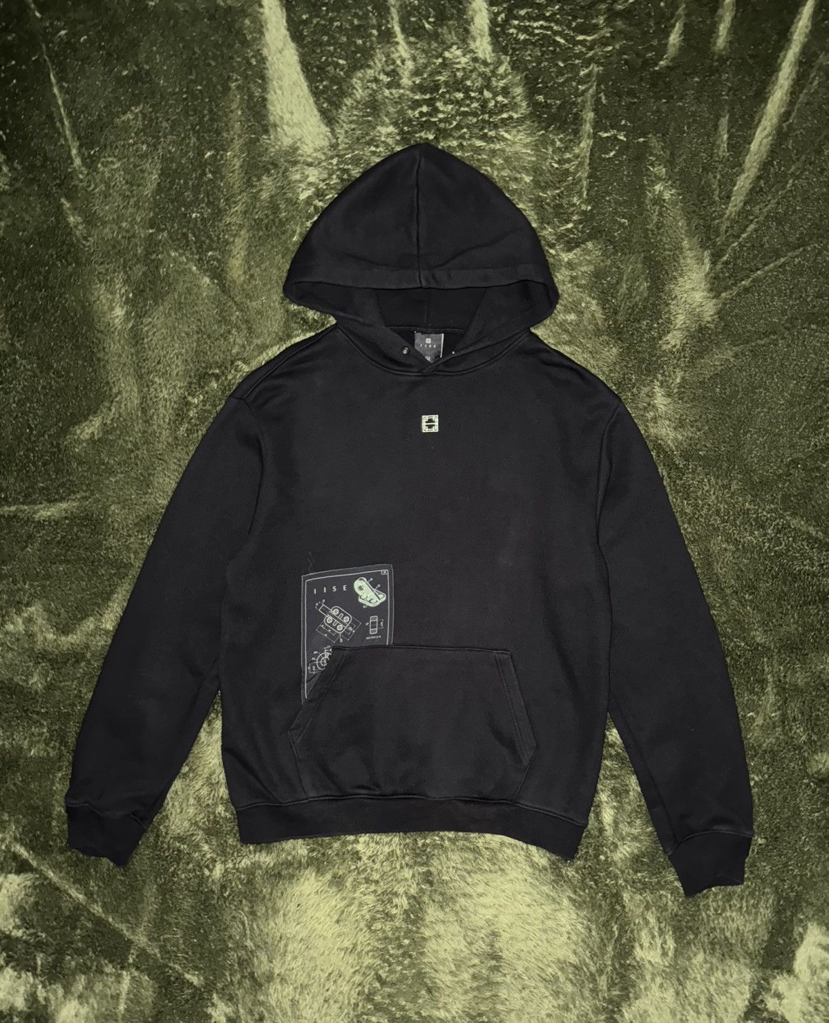 [XL] IISE Logo Graphic Patch Relaxed Fit Hanbok Hoodie black