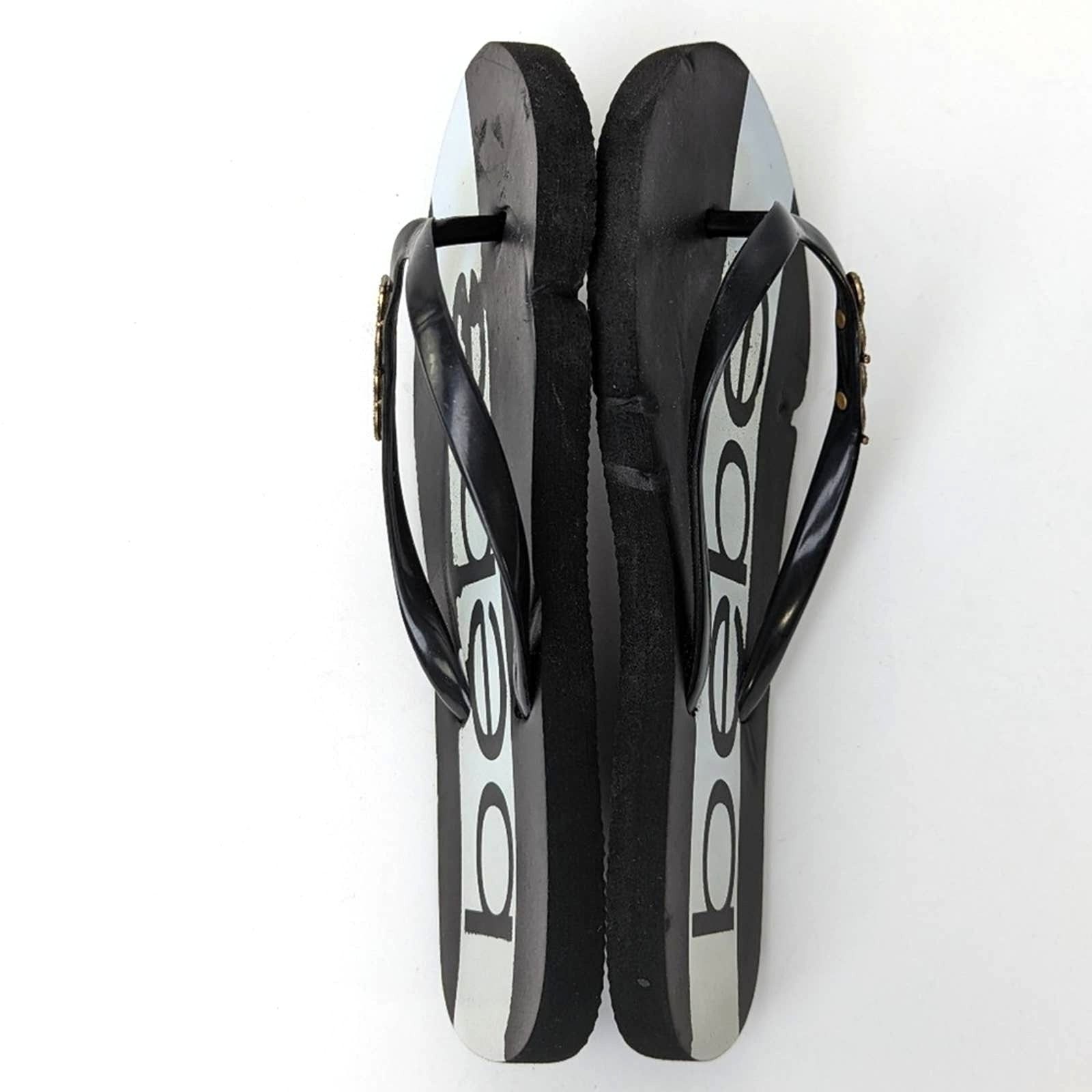 Designer bebe Black & White Rhinestone Flip Flop Sandal Slides Size US 6 / IT 36 - 9 Thumbnail