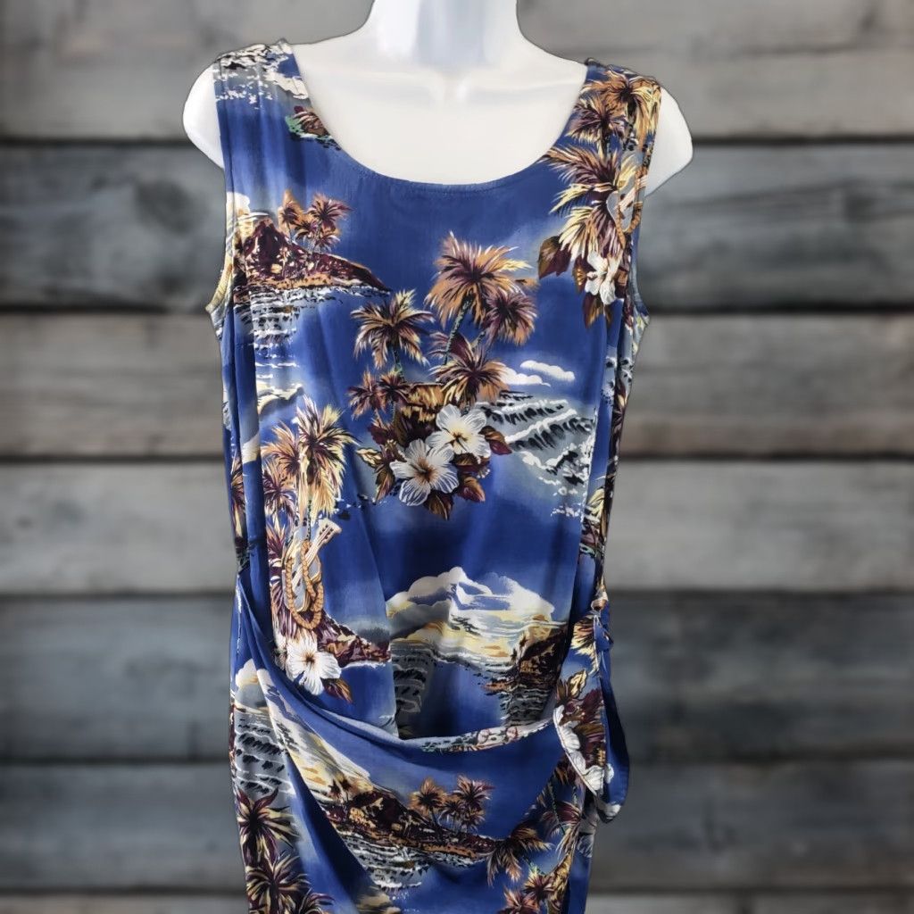 Hilo Hattie Hilo Hattie Dress Womens Printed Sleeveless Blue Brown Wrap Tie Front Scoop Neck Knee Length M Size M / US 6-8 / IT 42-44 - 1 Thumbnail