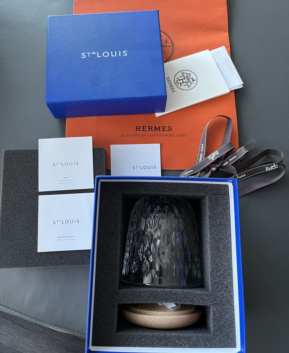 image of Hermes St Louis Crystal Candle Holder Lamp in White, Men's
