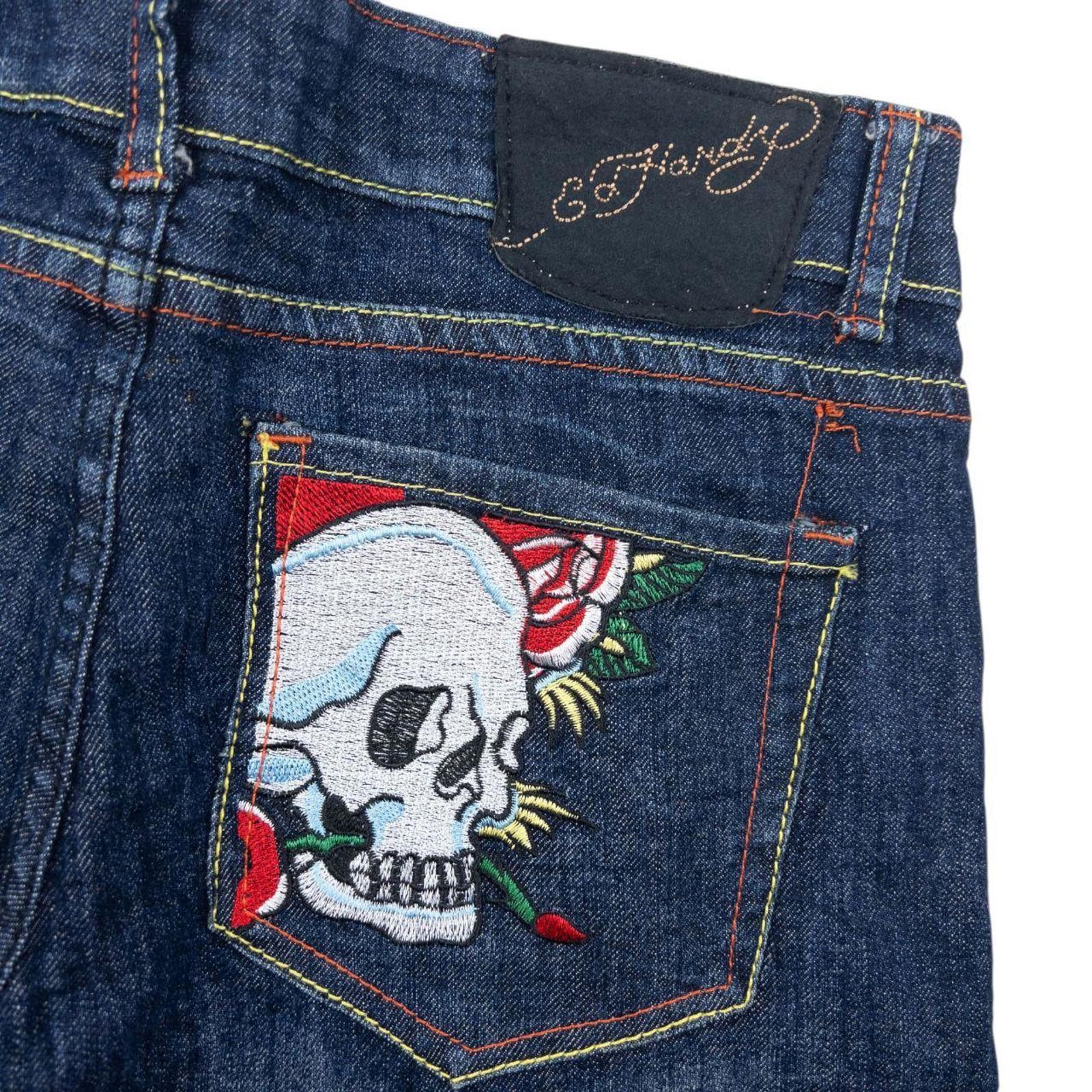 Ed Hardy Vintage 2000s Ed Hardy Skull Low Rise Denim Jeans Size W31 Size 31" - 6 Thumbnail