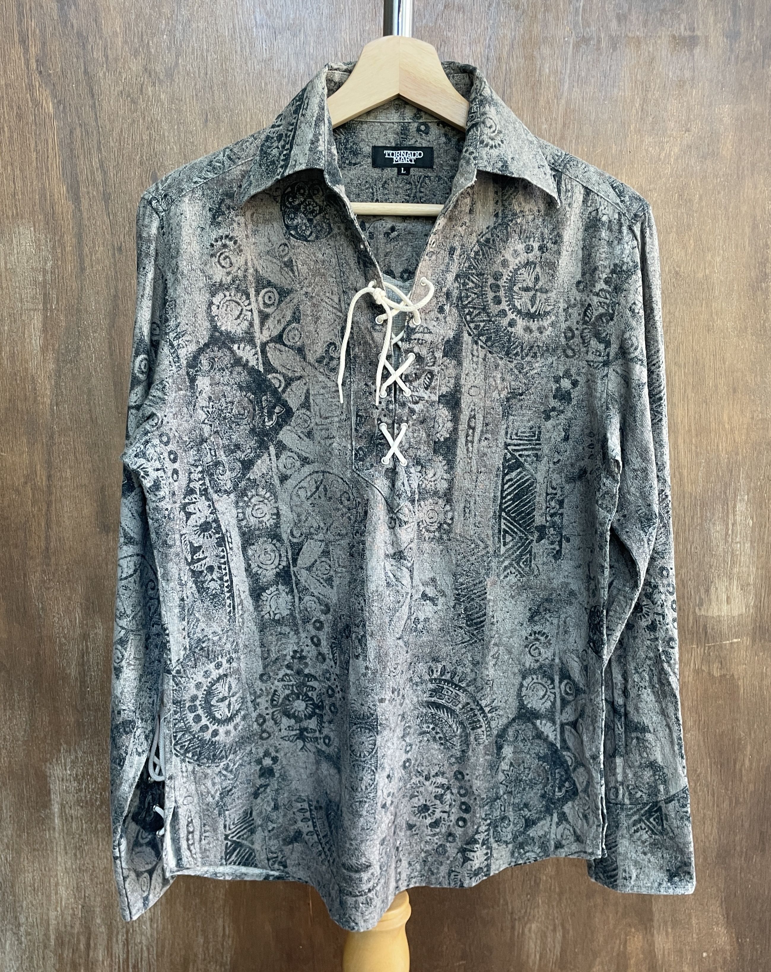 トップス TORNADO MART Lace-Up Stripe Shirt M Tornado Mart Tornado Mart Lace Shirt | Grailed