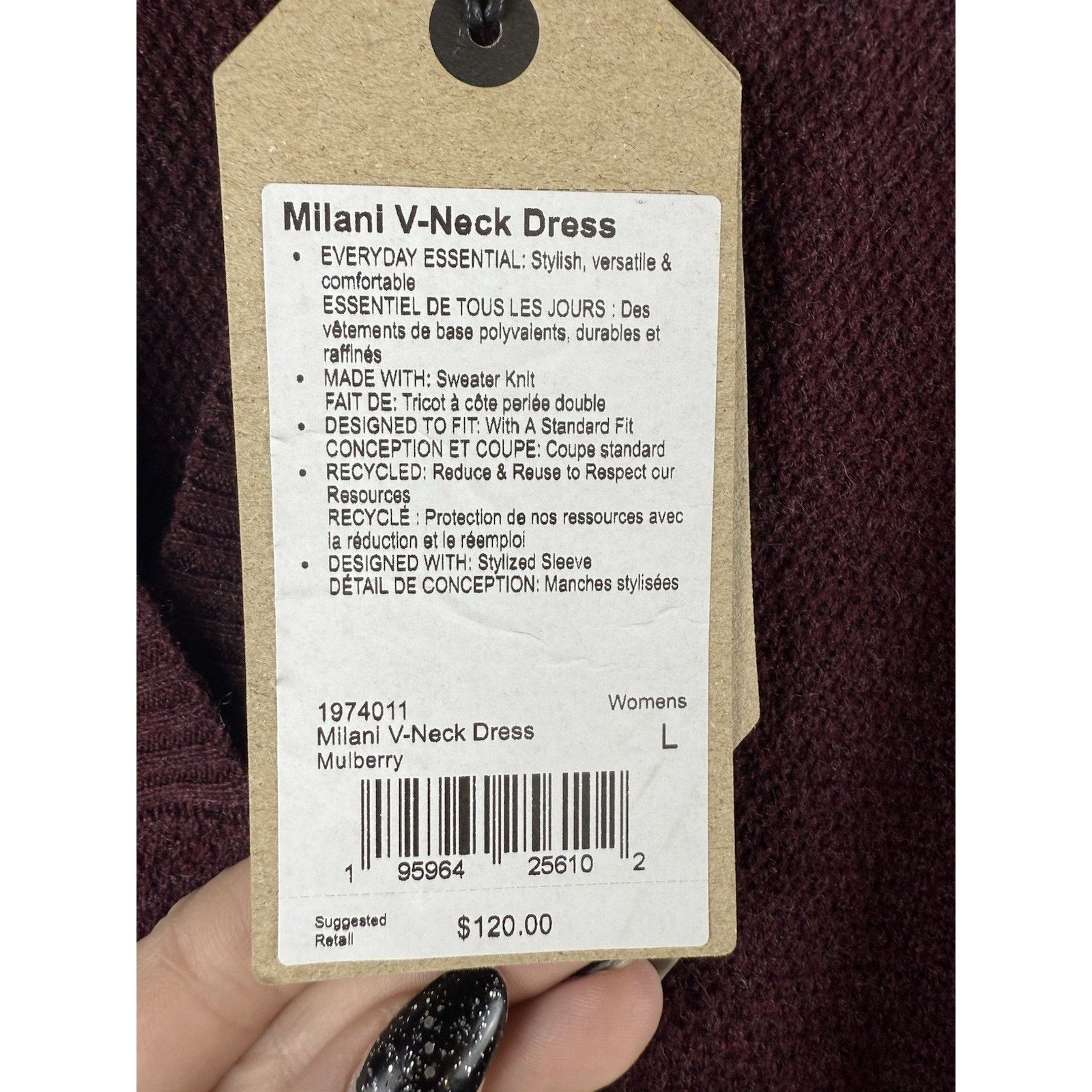 Prana NWT PrAna Milani V-Neck Dress Mulberry Knit Sweater Wool Size L / US 10 / IT 46 - 3 Thumbnail
