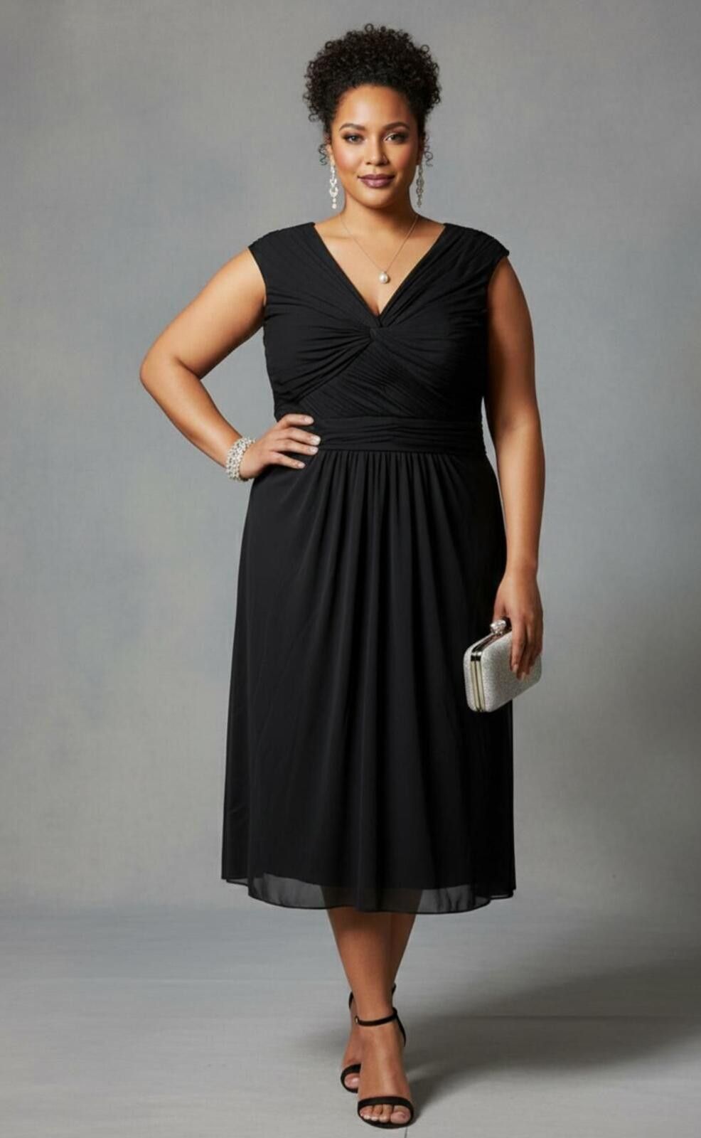 Other Adrianna Papell Women's Black Midi Dress Size 16W Size XXL / US 16-18 / IT 52-54 - 1 Thumbnail