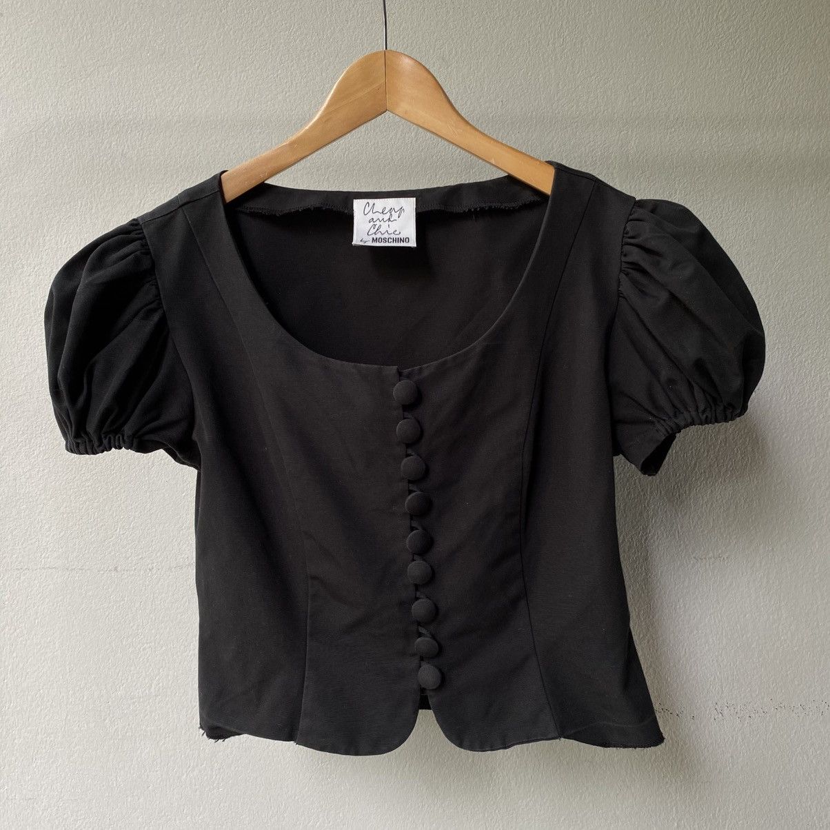 Moschino Moschino Black Puff Sleeve Fitted Cropped Top Size M / US 6-8 / IT 42-44 - 1 Thumbnail