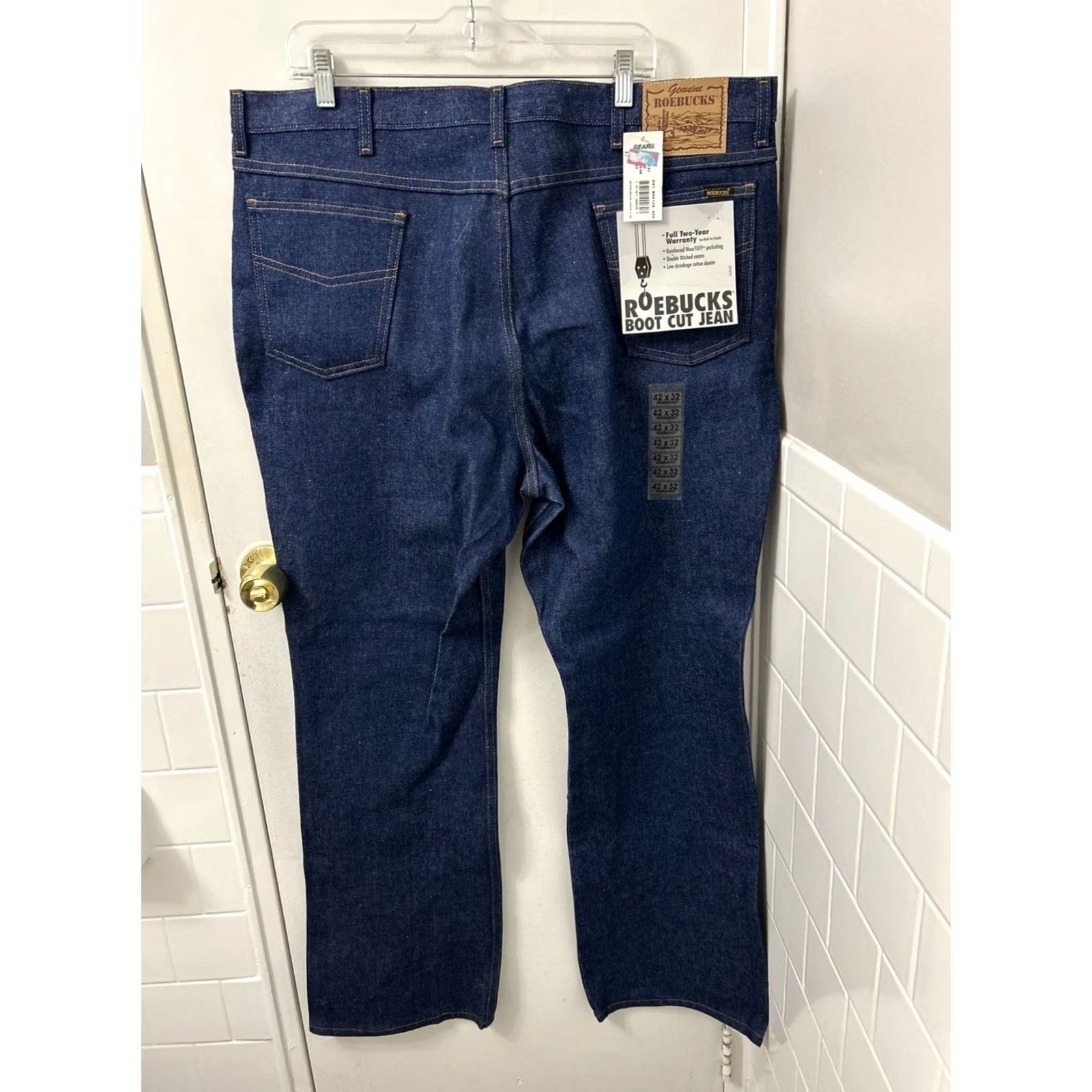 Vintage VTG Roebucks Jeans Mens 42x32 Dark Blue Made In USA Boot Cut NWT Denim YKK 5-Pocket USA Logo Roebucks Wool? Size US 42 / EU 58 - 2 Thumbnail