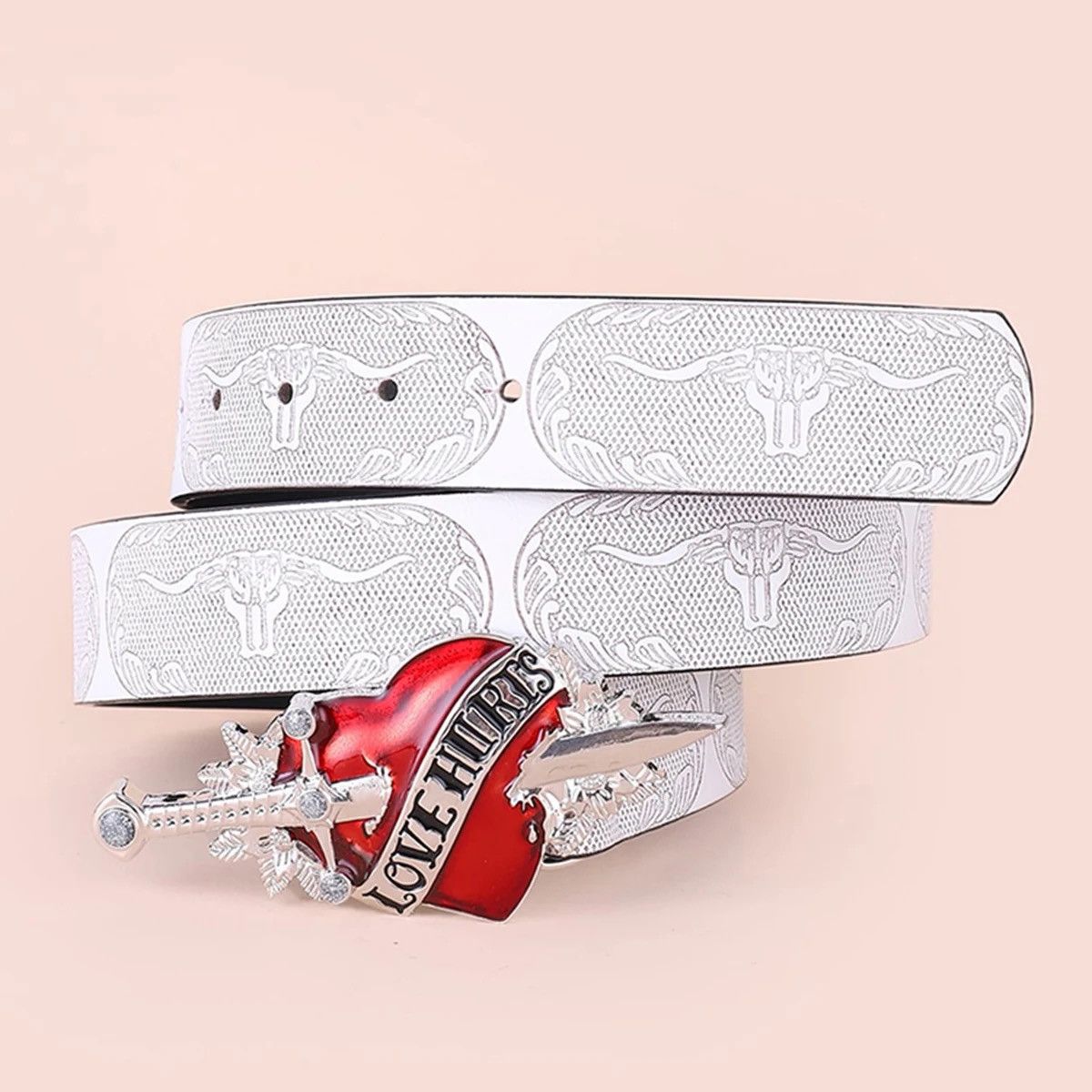 Japanese Brand × Vintage Leather Belt Red Heart Arrow Love Size ONE SIZE - 3 Thumbnail