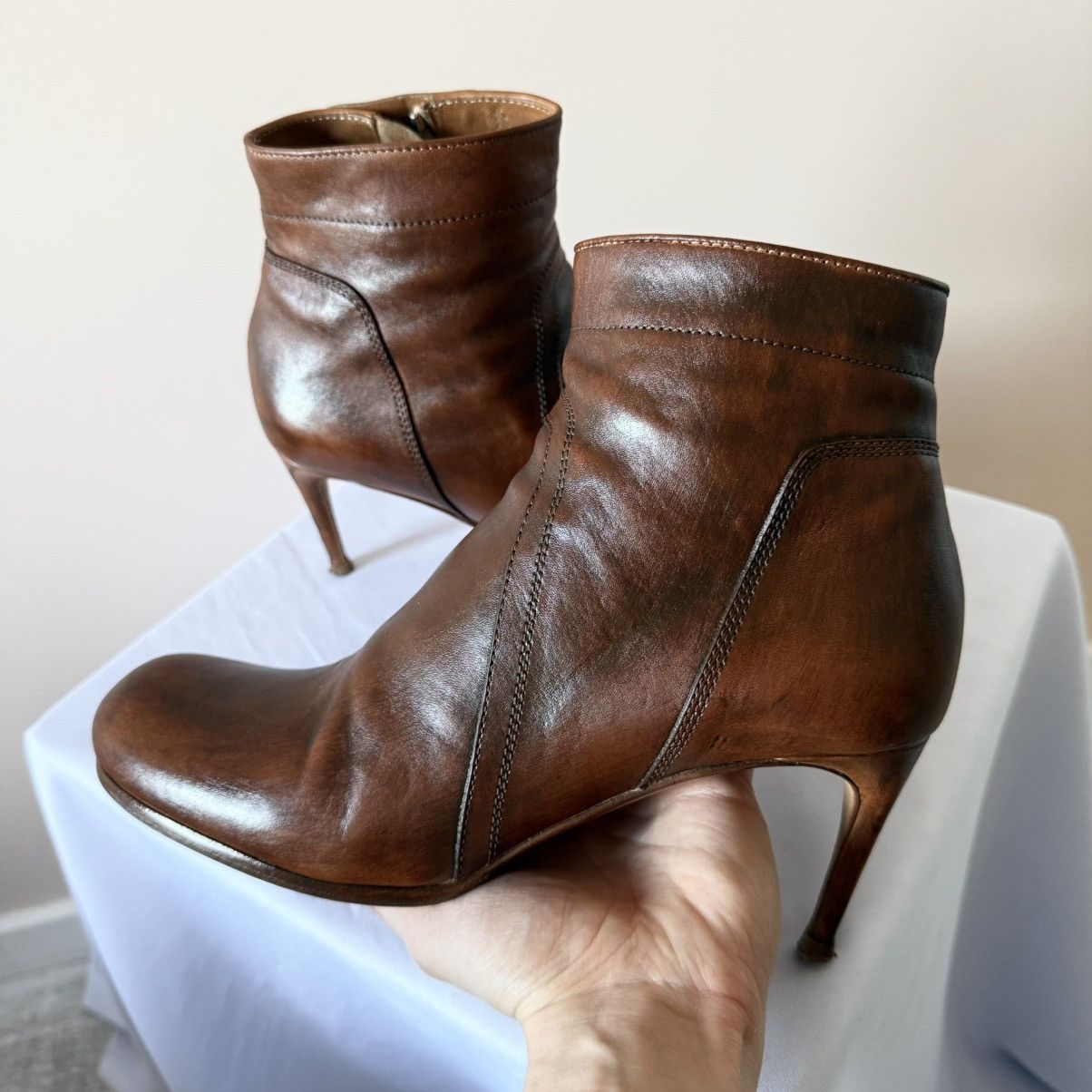 Rick Owens Rick Owens Stiletto Blood Brown Leather Zip Heels Boots Size US 10 / IT 40 - 7 Thumbnail
