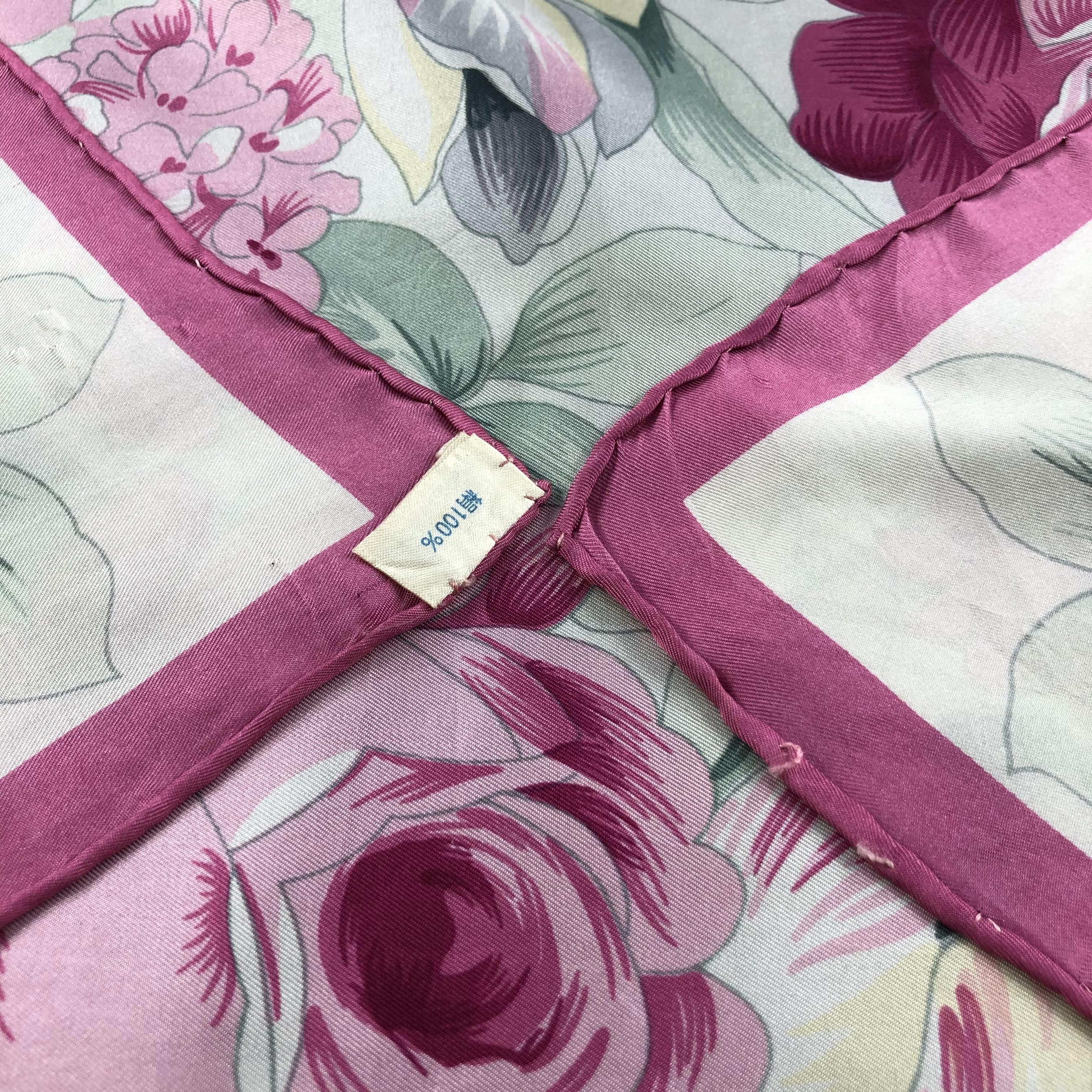 Japanese Brand Vintage Luxury Floral Pink Hand Rolled Silk Scarf M375 Size ONE SIZE - 6 Thumbnail