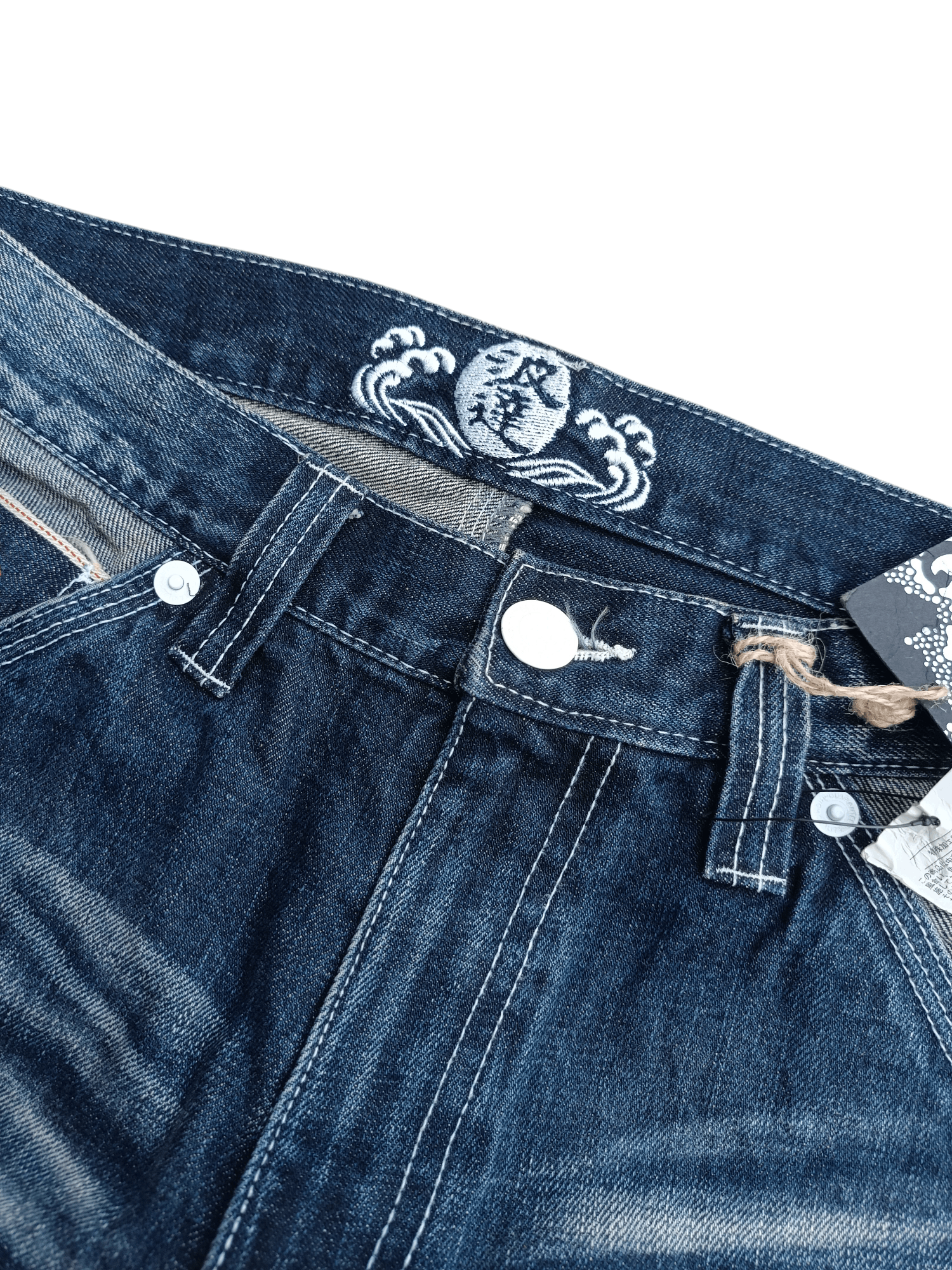Japanese Brand NAMISATSU Faded Whiskers Embroidery Selvedge Jeans Size US 31 - 7 Thumbnail
