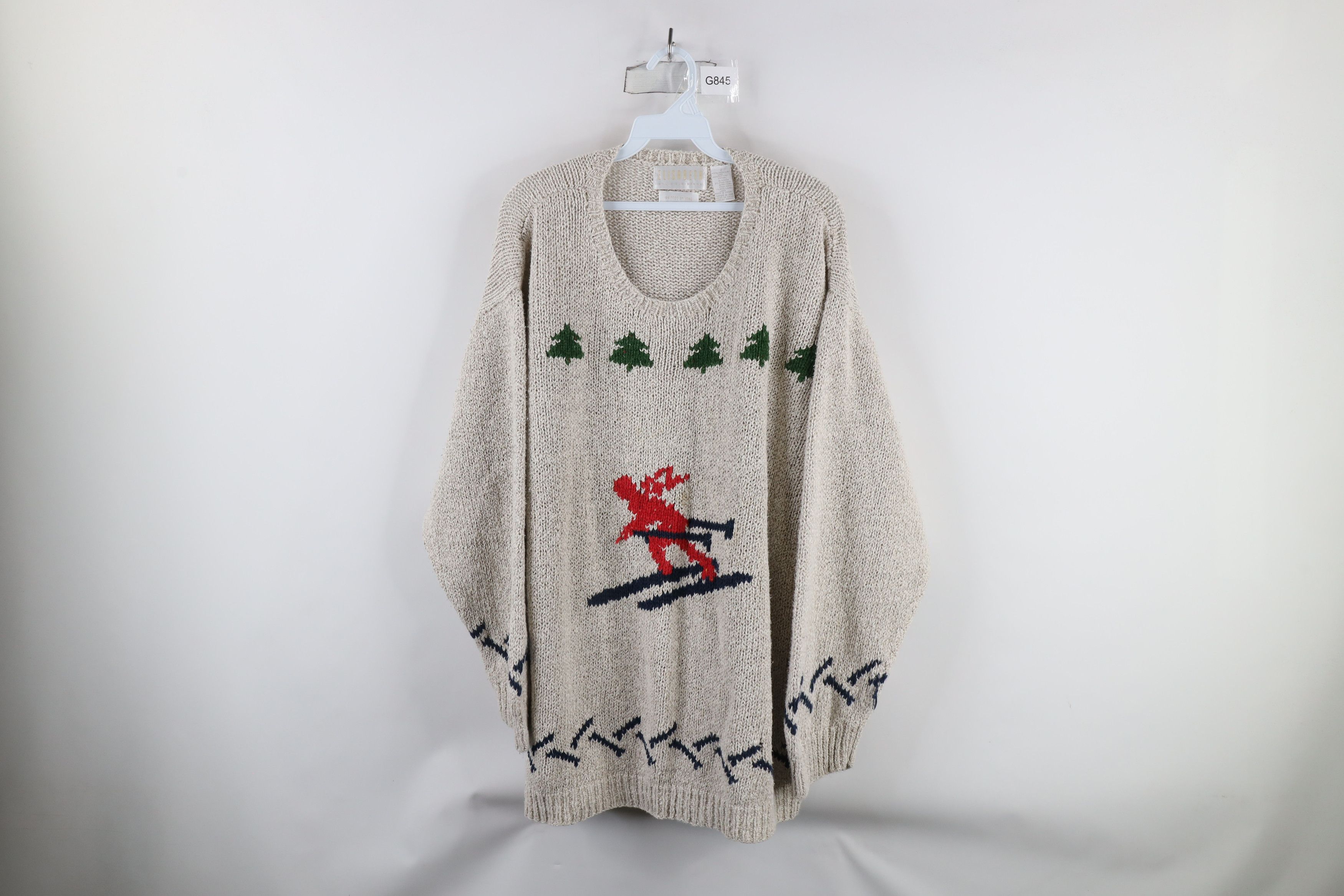 Vintage Vintage 90s Streetwear Blend Hand Knit Tree Skiing Sweater Size XXL / US 16-18 / IT 52-54 - 1 Thumbnail