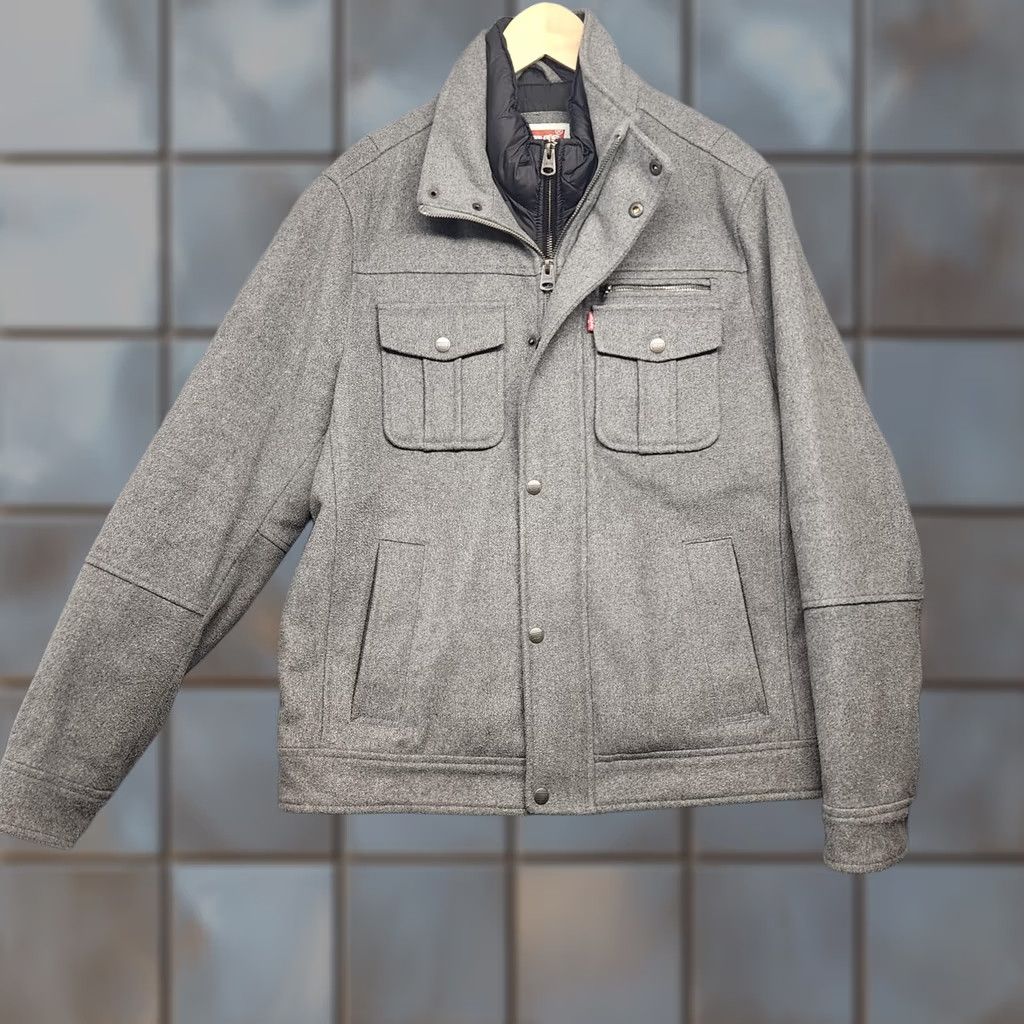 Levi's Levi's Jacket Mens Large Gray Wool Blend Quilted Lined Field Coat Snap Zip Military Jacket Pockets Zipper Logo Vintage No Mens Size US L / EU 52-54 / 3 - 1 Thumbnail