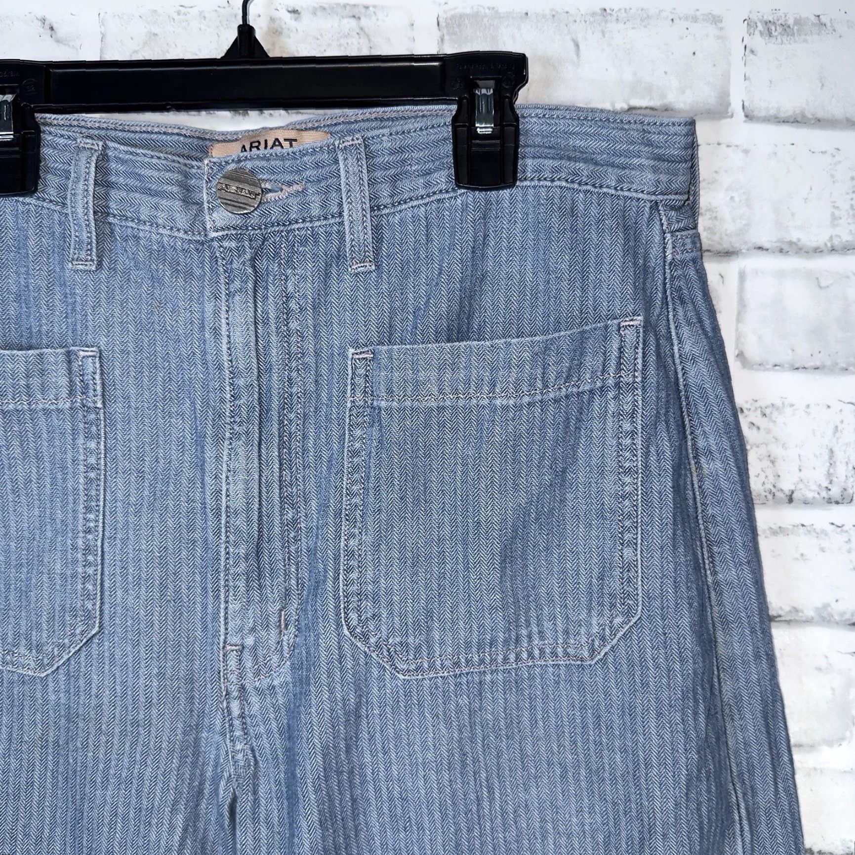 Ariat Ariat High Rise Wide Leg Jeans Blue Pinstripe Womens 32R X 32 Size 24" / US 00 / IT 34 - 2 Thumbnail