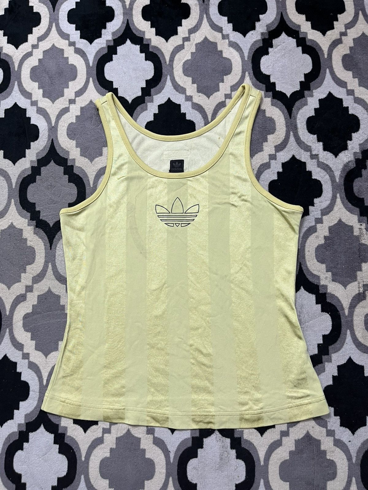 2000s adidas center logo striped gold tank top