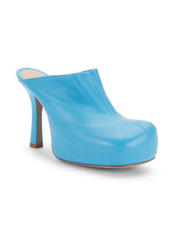 Bottega Veneta o1y0725 Spool Heel Mules in Azure Size US 7.5 / IT 37.5 - 3 Thumbnail