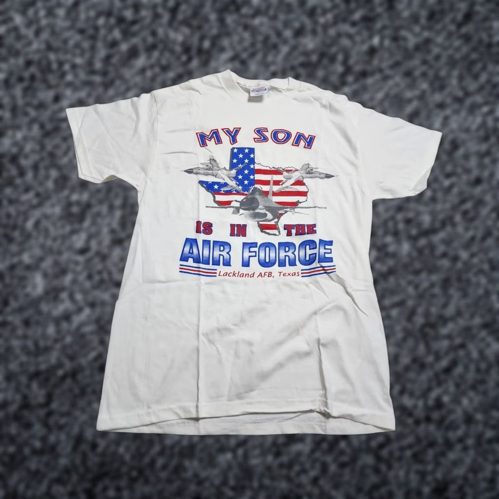 Hanes Vintage Hanes Mens T-Shirt 90s My Son Is In The US Air Force Lackland TX Crew Neck Short Sleeve White Medium Size US M / EU 48-50 / 2 - 1 Thumbnail
