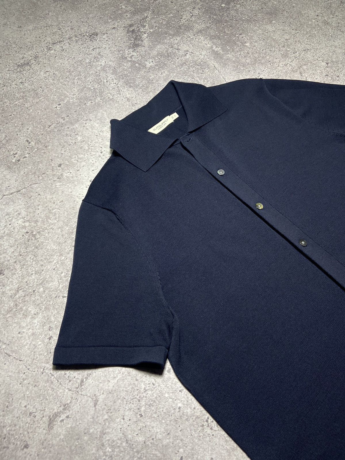 Suitsupply SUITSUPPLY Cotton Silk Navy Button Knit Shirt Short Sleeve S Size US S / EU 44-46 / 1 - 3 Thumbnail