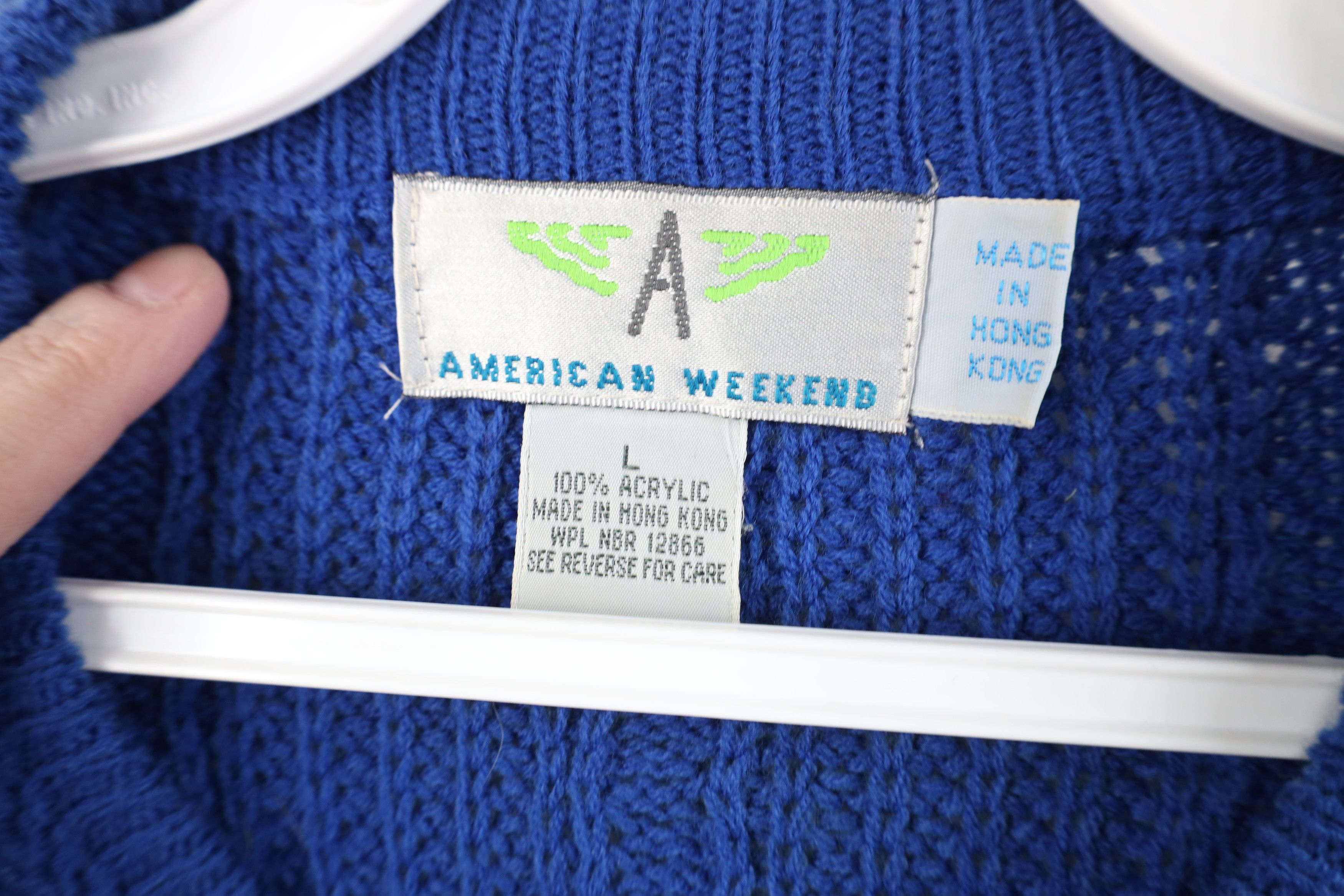 Vintage Vintage 90s Streetwear Ribbed Chunky Cable Knit Sweater Blue Size US L / EU 52-54 / 3 - 4 Thumbnail