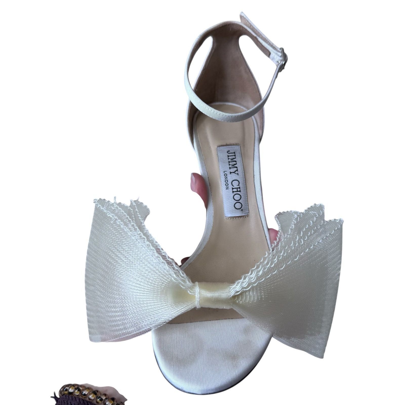 Jimmy Choo JIMMY CHOO Aveline Asymmetric Mesh/ Grosgrain Latte Heels Size US 8 / IT 38 - 8 Thumbnail