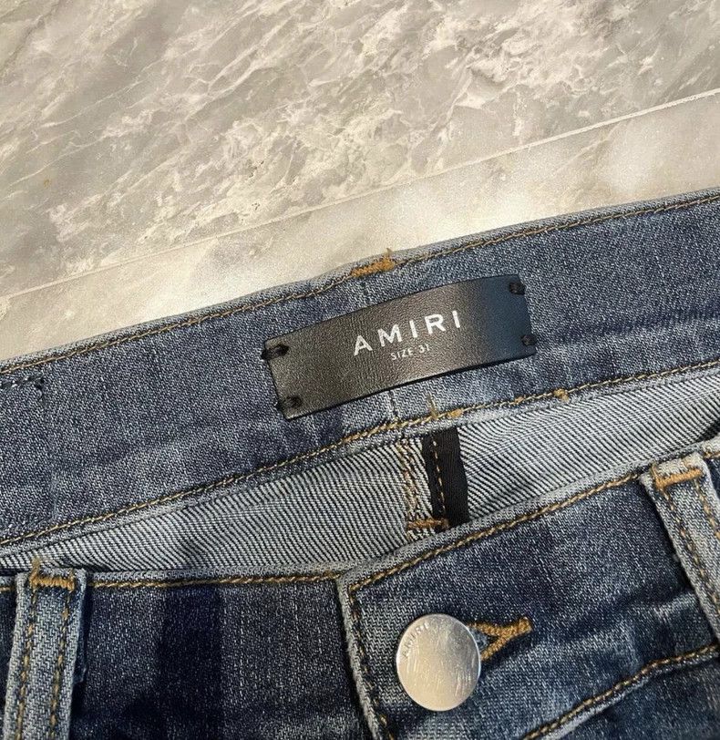 Amiri Amiri blue spliced leather denim pants Size US 31 - 2 Thumbnail