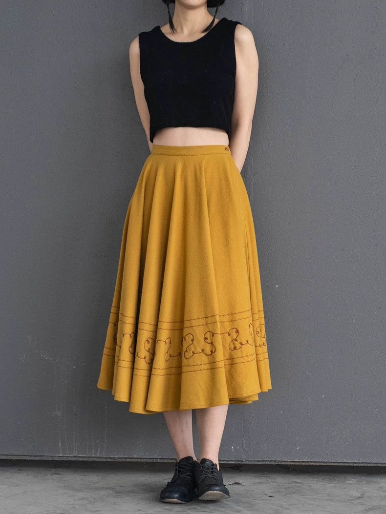 Other KENZO Jiang yellow woolen embroidered skirt vintage Size 24" / US 00 / IT 34 - 2 Thumbnail