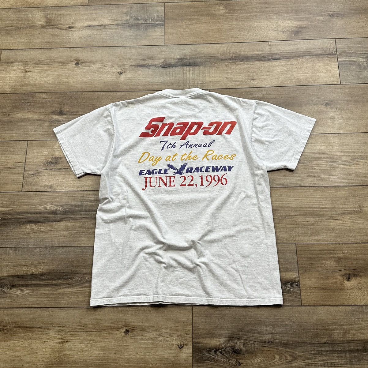 Jerzees Vintage 1996 Snap On Racing Day at the Race Graphic Tee Size US XL / EU 56 / 4 - 7 Thumbnail