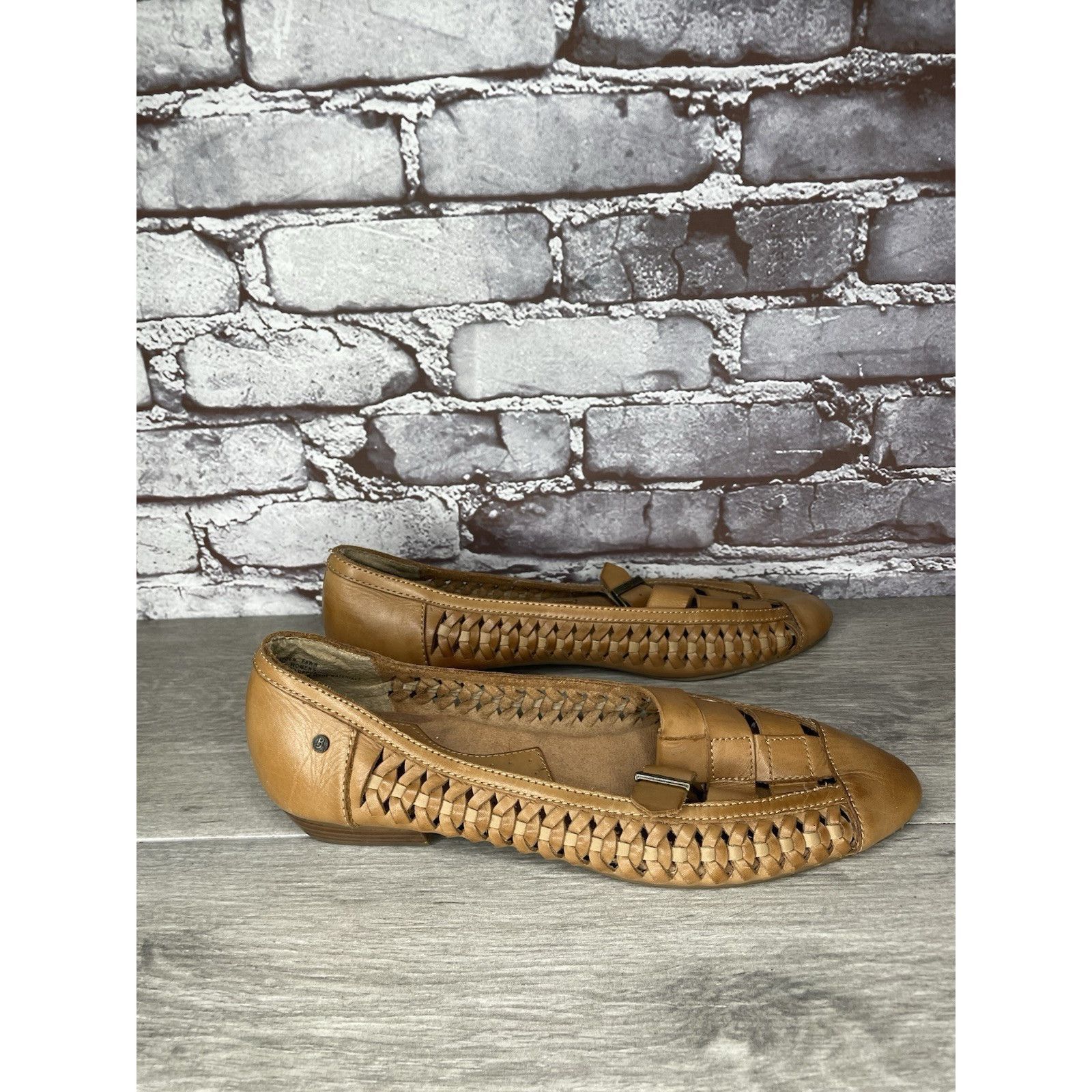 G.H. Bass & Co. Bass Hayden Fawn Tan Brown Leather Woven Strap Heel Flats Wo Size US 11 / IT 41 - 17 Thumbnail