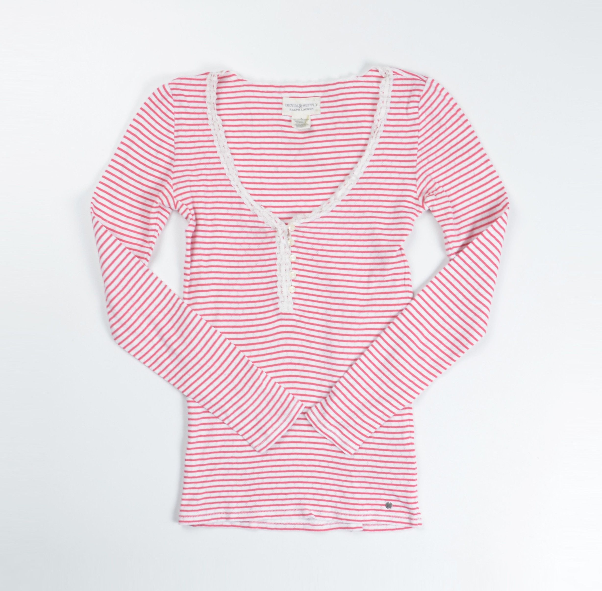 Denim & Supply Ralph Lauren Ralph Lauren Denim & Supply Y2K Striped Babydoll Henley Top Size S / US 4 / IT 40 - 4 Thumbnail