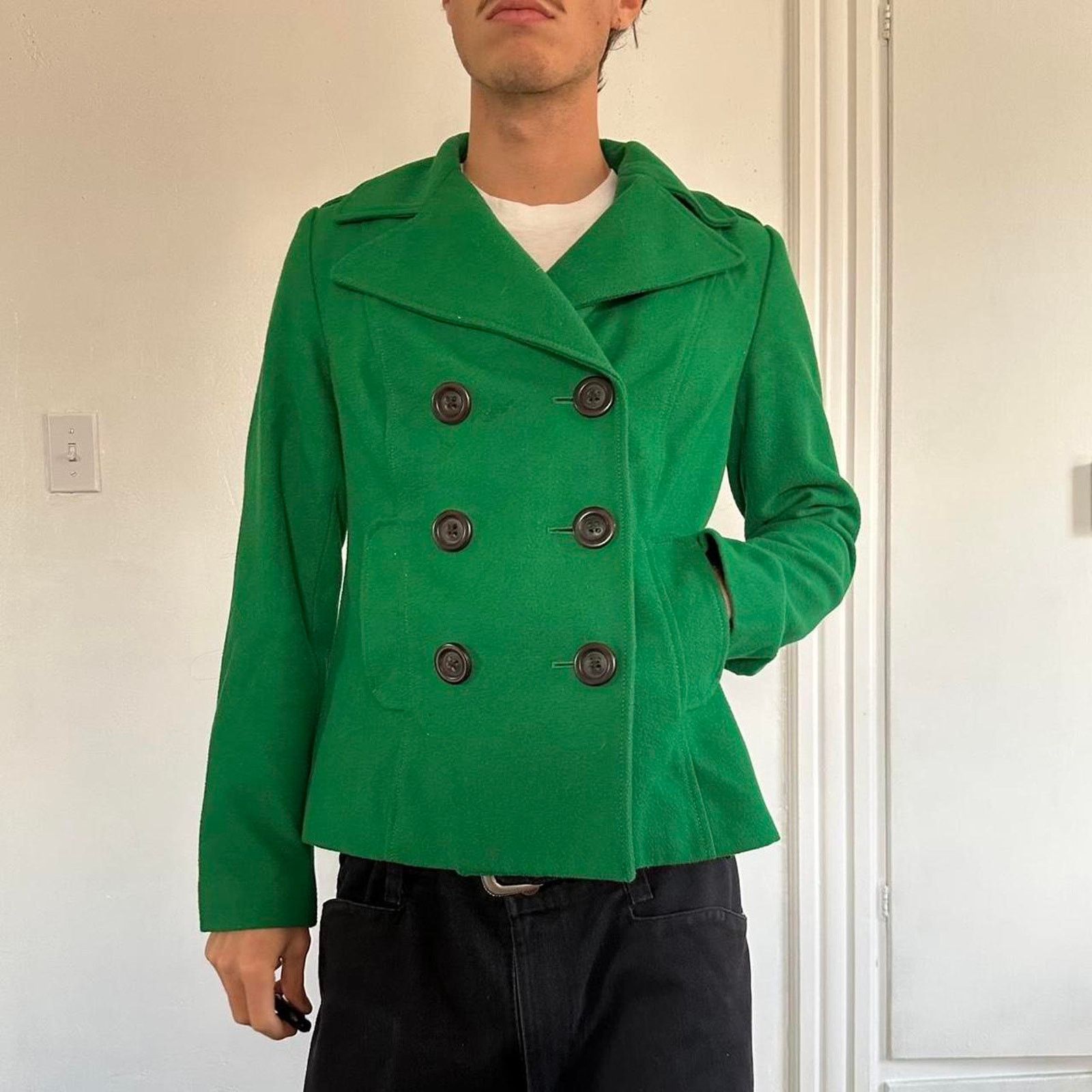 Old Navy Vintage Y2K Old Navy Green Wool Cropped Button Peacoat Size M / US 6-8 / IT 42-44 - 7 Thumbnail