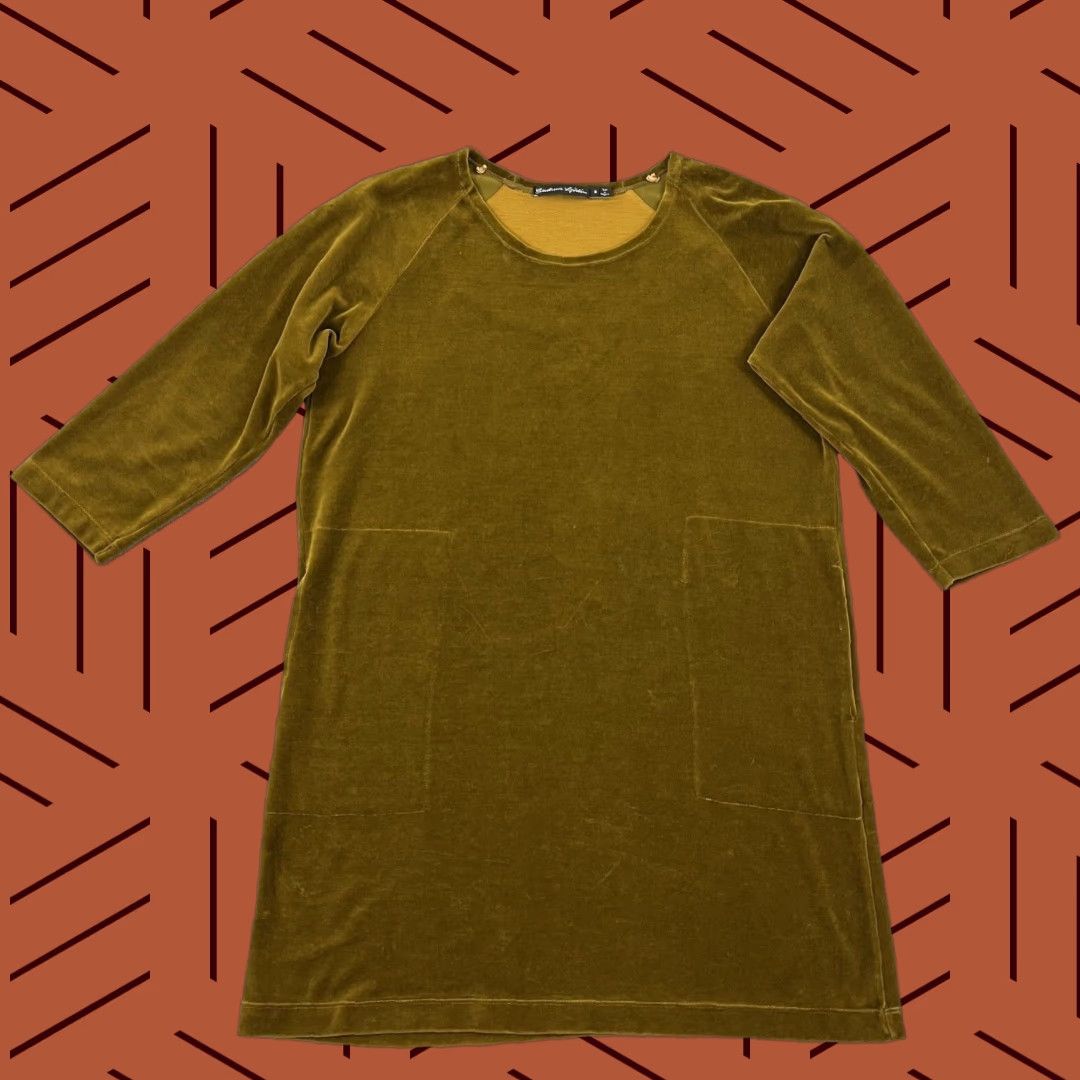 Velour GUDRUN SJODEN Tunic Top Womens Small Brown Velour 3/4 Sleeve Pockets Casual Shift Size S / US 4 / IT 40 - 1 Thumbnail