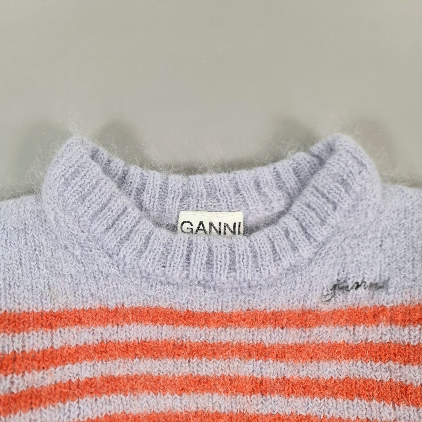 Ganni GANNI Jumper Striped Pullover Purple Lilac Small Wool Mohair Polyamide Mock Neck Long Sleeve TIGHT-KNIT Casual Womens Ladies Clothing Size S / US 4 / IT 40 - 2 Thumbnail