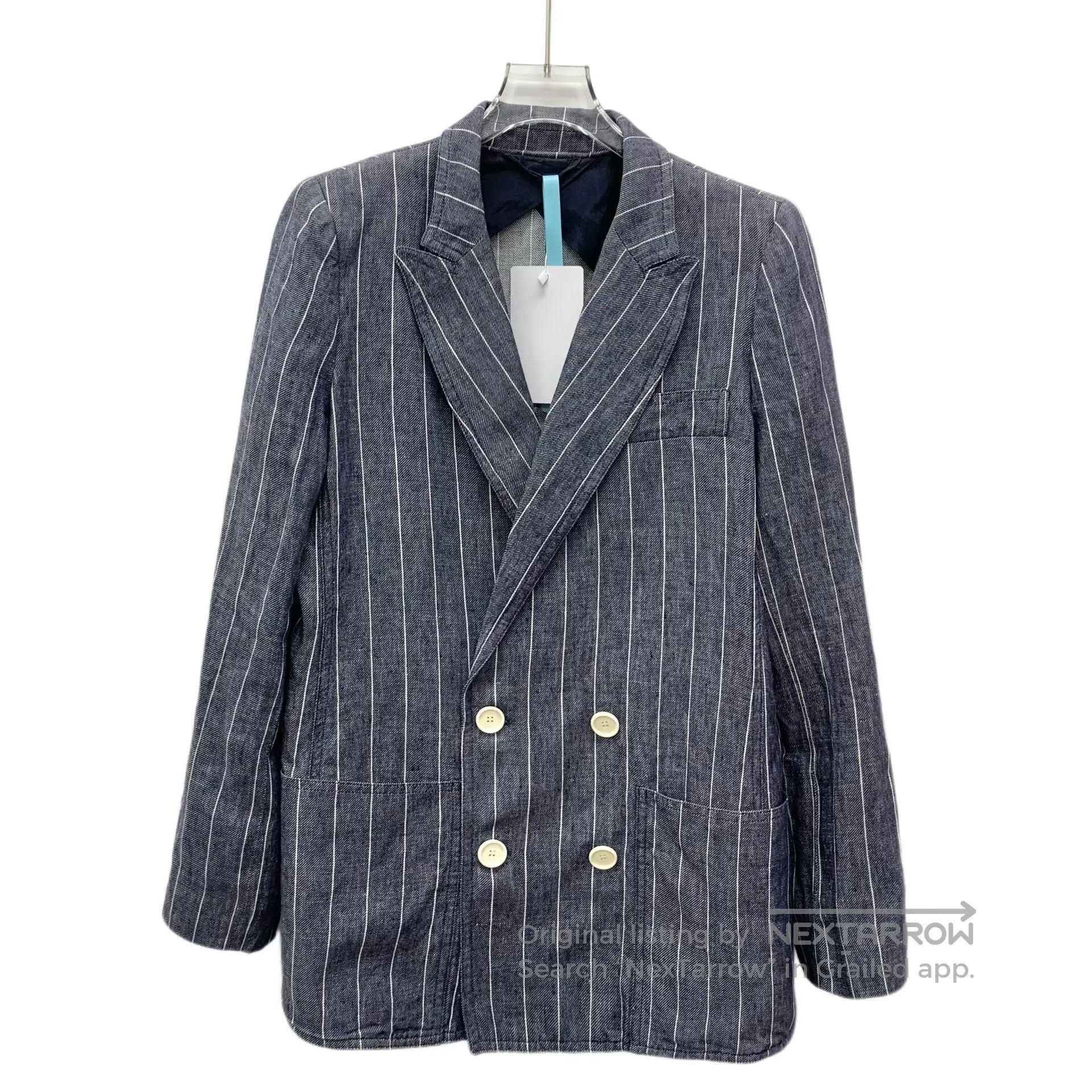 Max Mara Max Mara Blue striped linen collar double-breasted long-sl Size M / US 6-8 / IT 42-44 - 1 Thumbnail