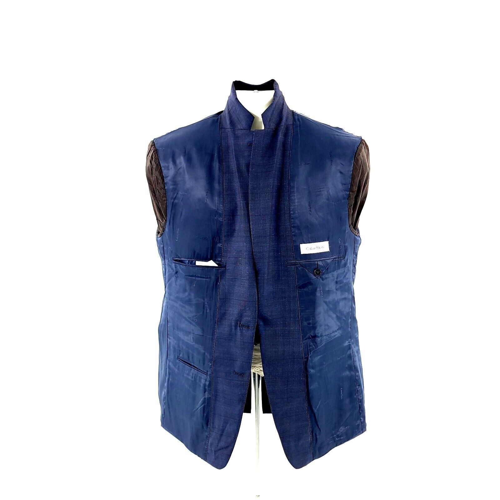 Calvin Klein Calvin Klein Wool 2 Button Blue Birdseye Windowpane Blazer 4 Size 42R - 11 Thumbnail