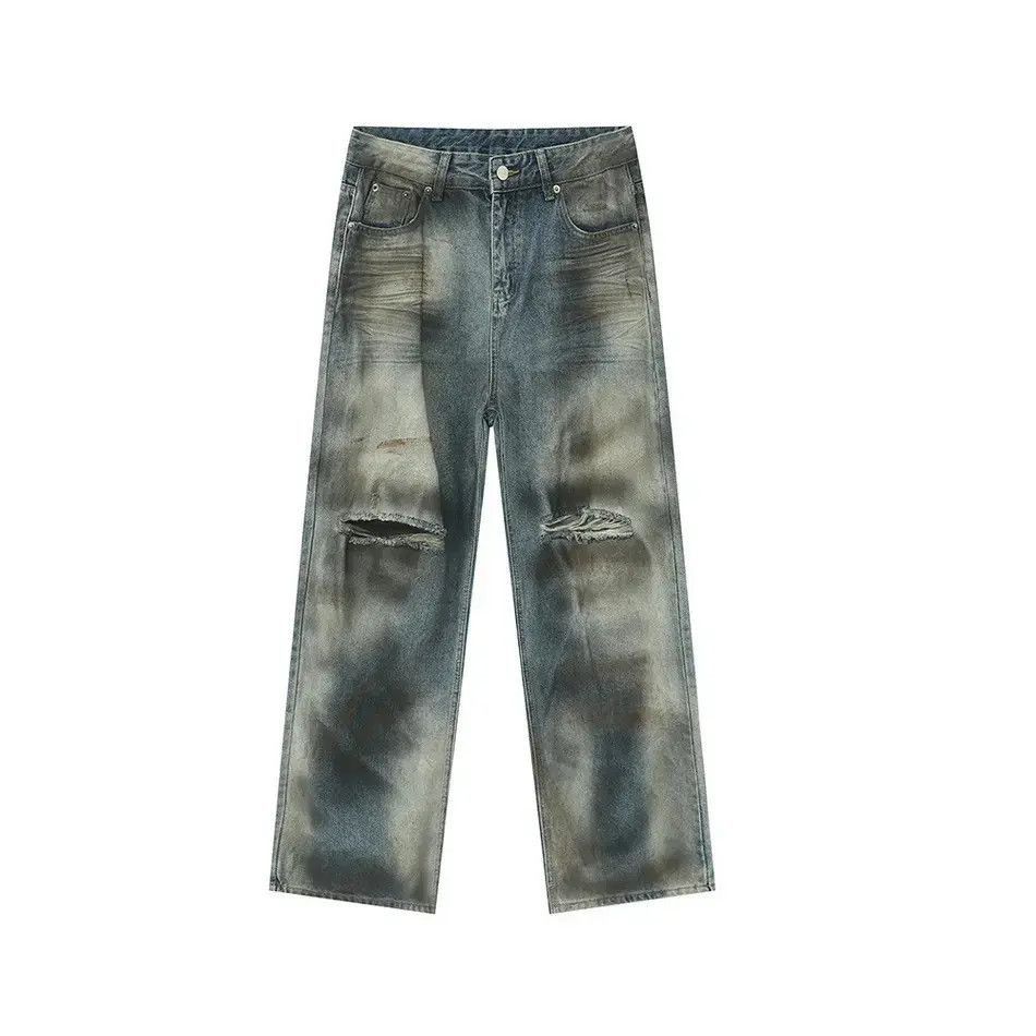 Japanese Brand Retro loose straight leg ripped jeans Size US 32 / EU 48 - 5 Thumbnail