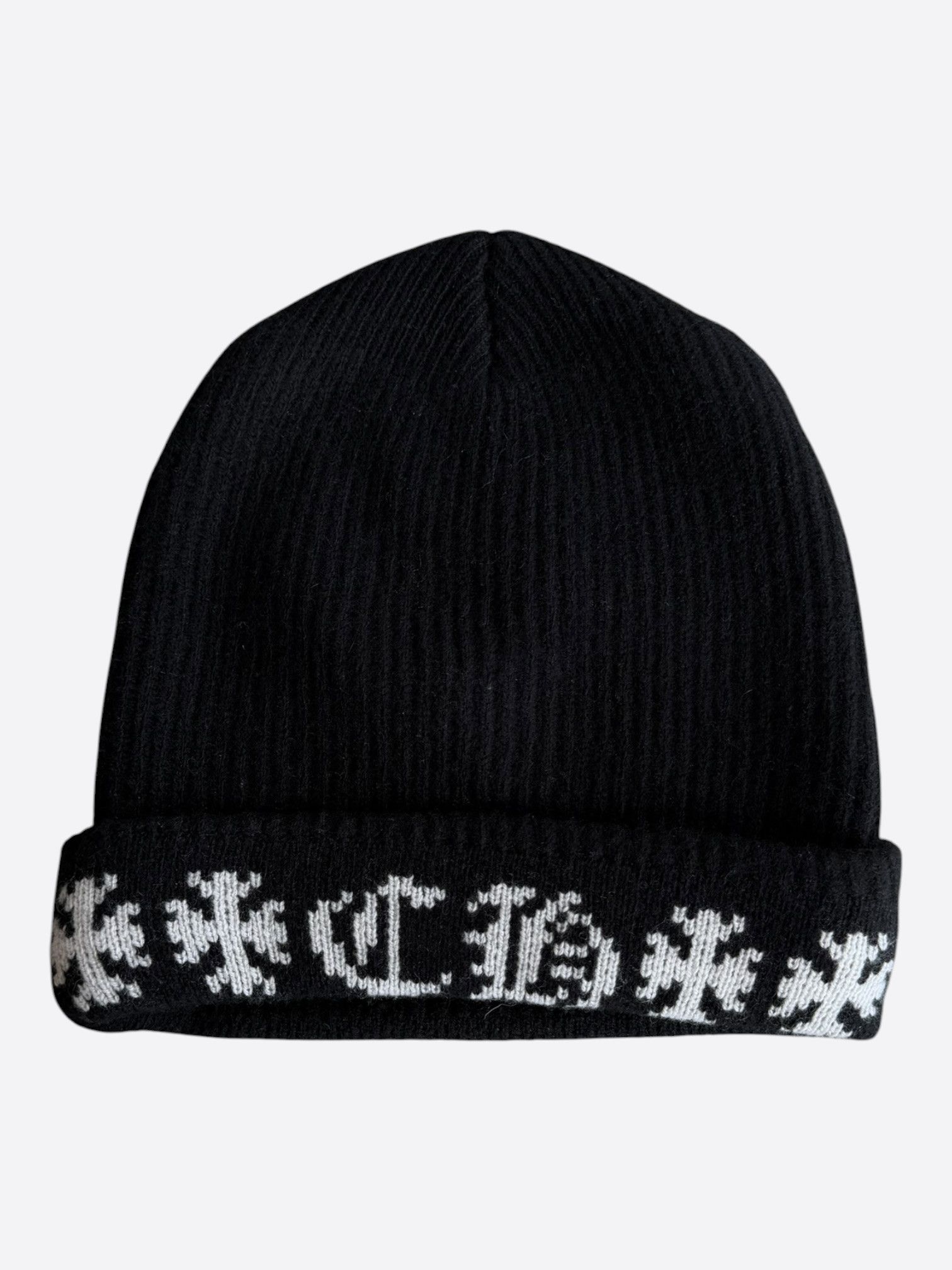 Chrome Hearts Chrome Hearts Black & White Cross Logo Cashmere Beanie Size ONE SIZE - 2 Thumbnail