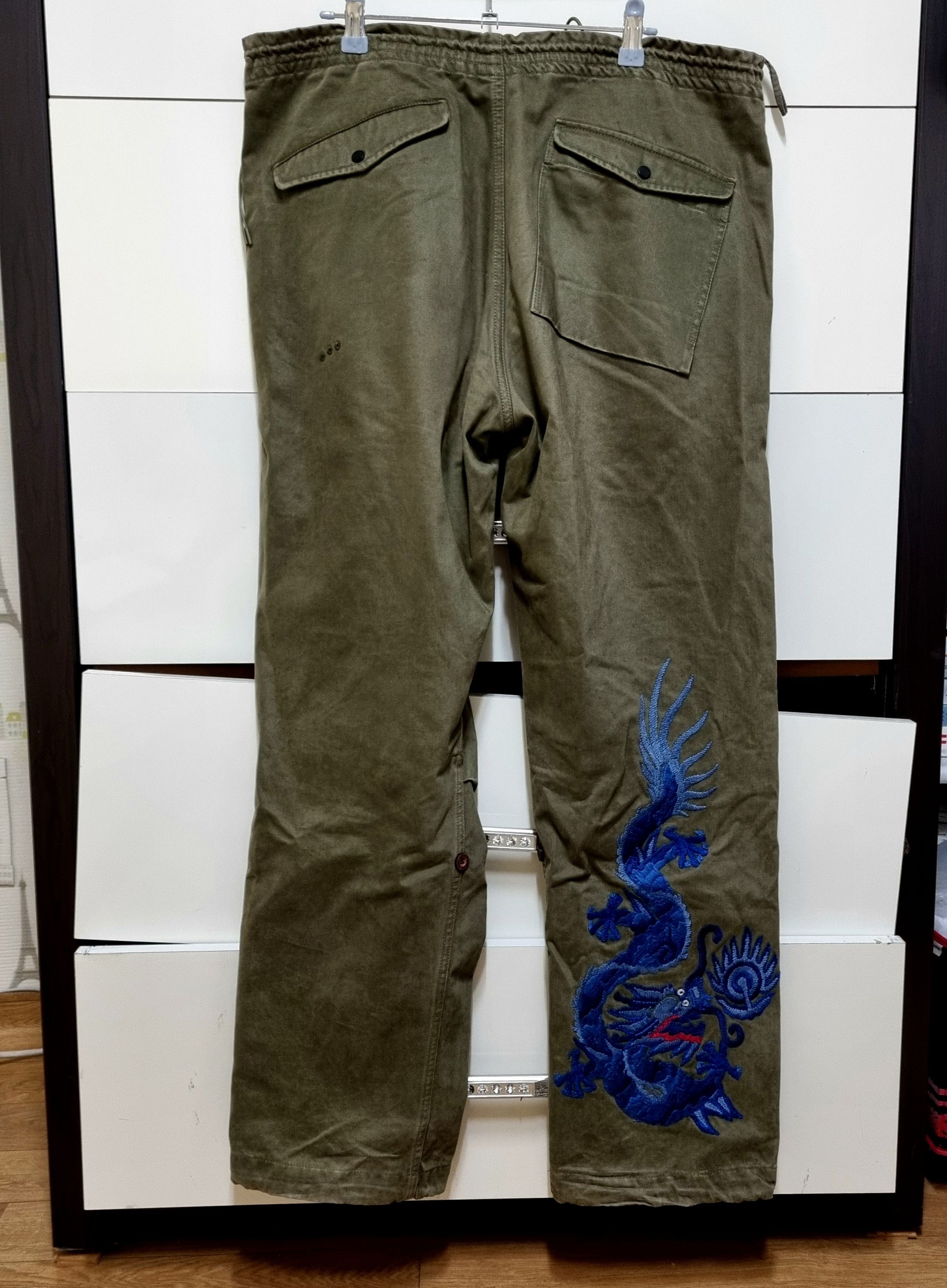 Image of Maharishi Dragon Embroidery Kakhi Pants in Kaki, Men's (Size 34)