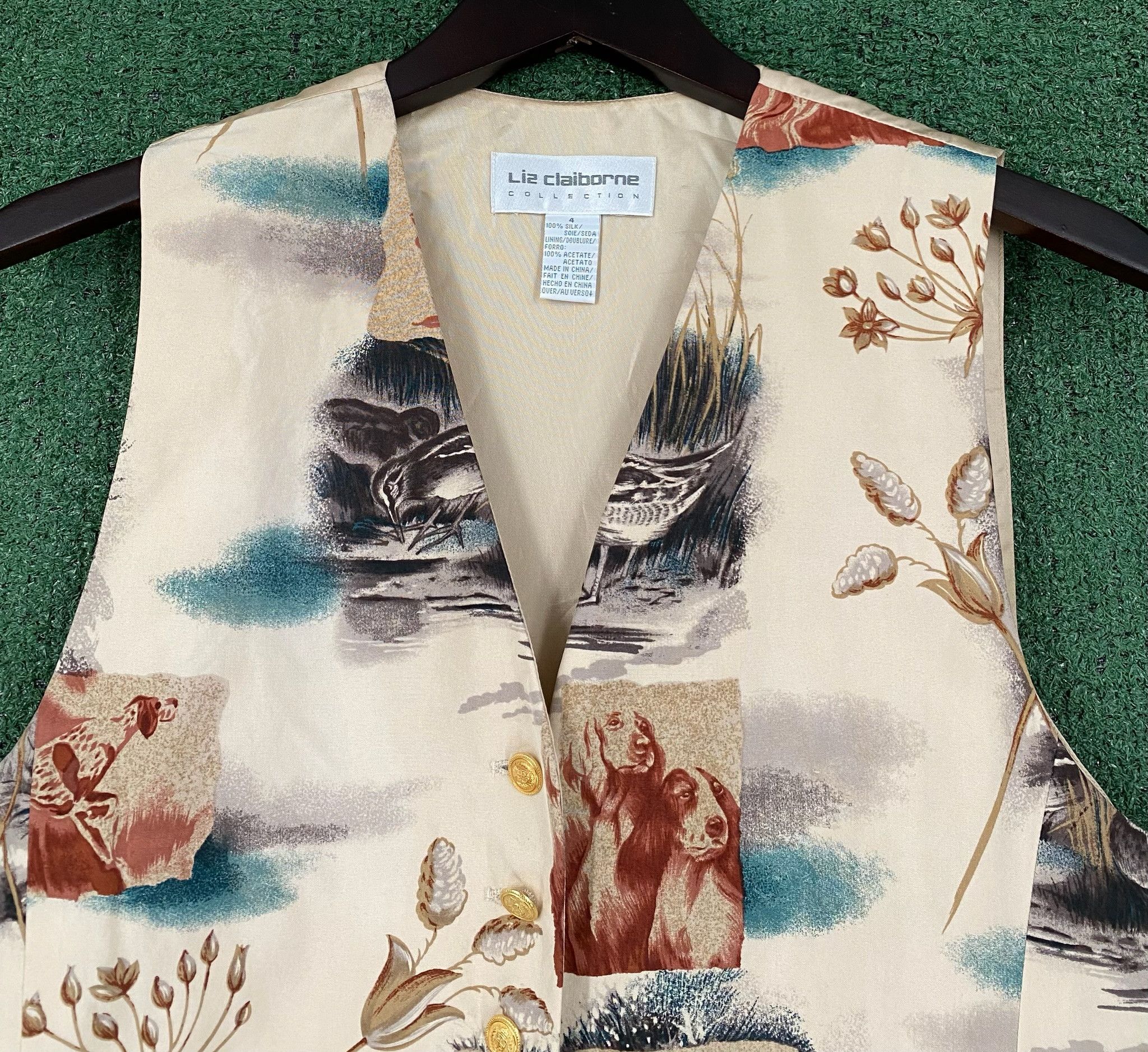 Liz Claiborne 90’s Liz Claiborne Silk Dog Birds Nature Button Vest Small Size S / US 4 / IT 40 - 2 Thumbnail