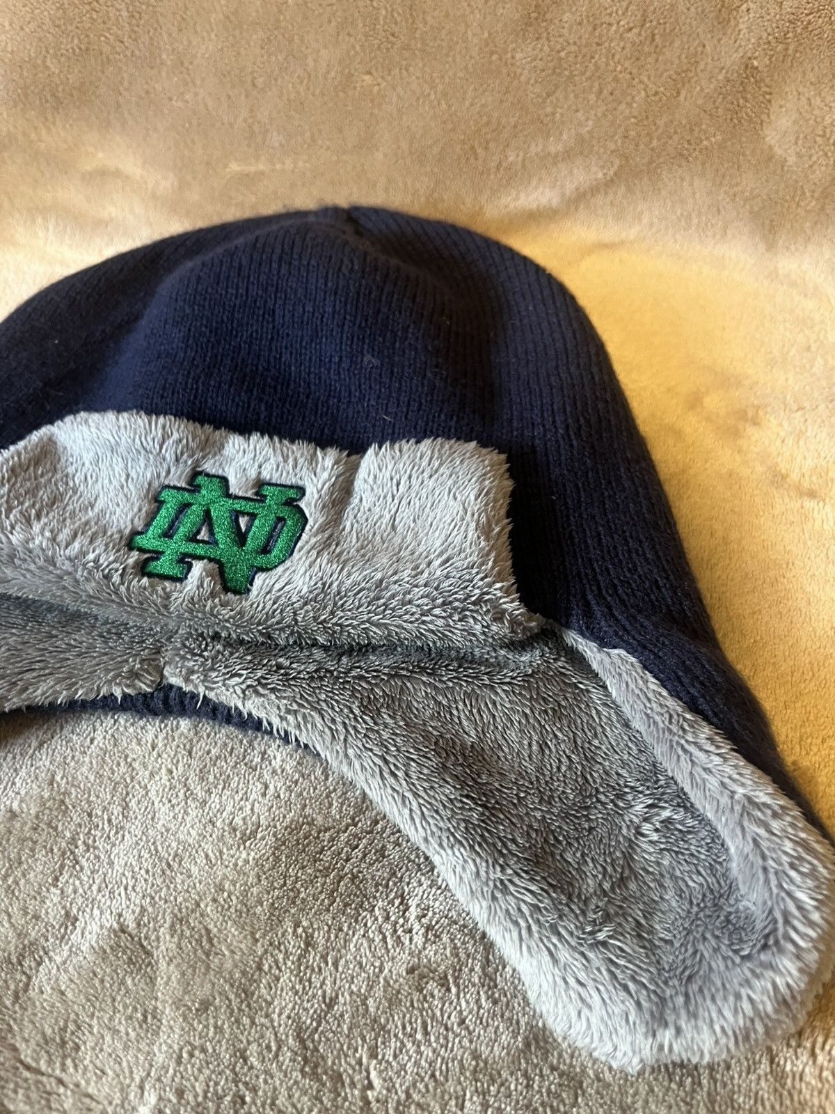 Under Armour Vintage Y2K Underarmor Notre Dame College Fur lined Cap Navy Size ONE SIZE - 5 Thumbnail