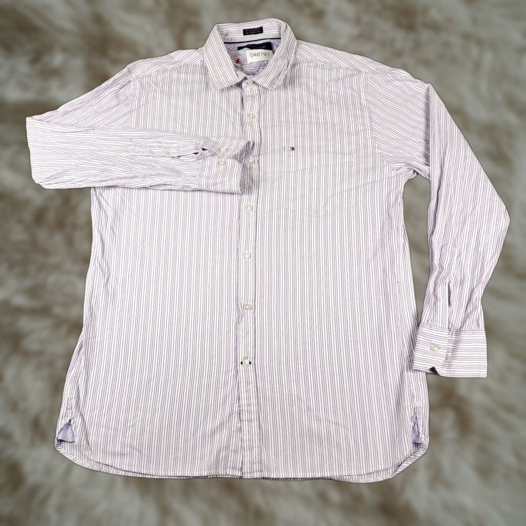 Tommy Hilfiger Tommy Hilfiger Shirt Mens L Purple Striped Button-Up Long Sleeve Casual Business Formal Party/Cocktail Workwear Size US L / EU 52-54 / 3 - 1 Thumbnail