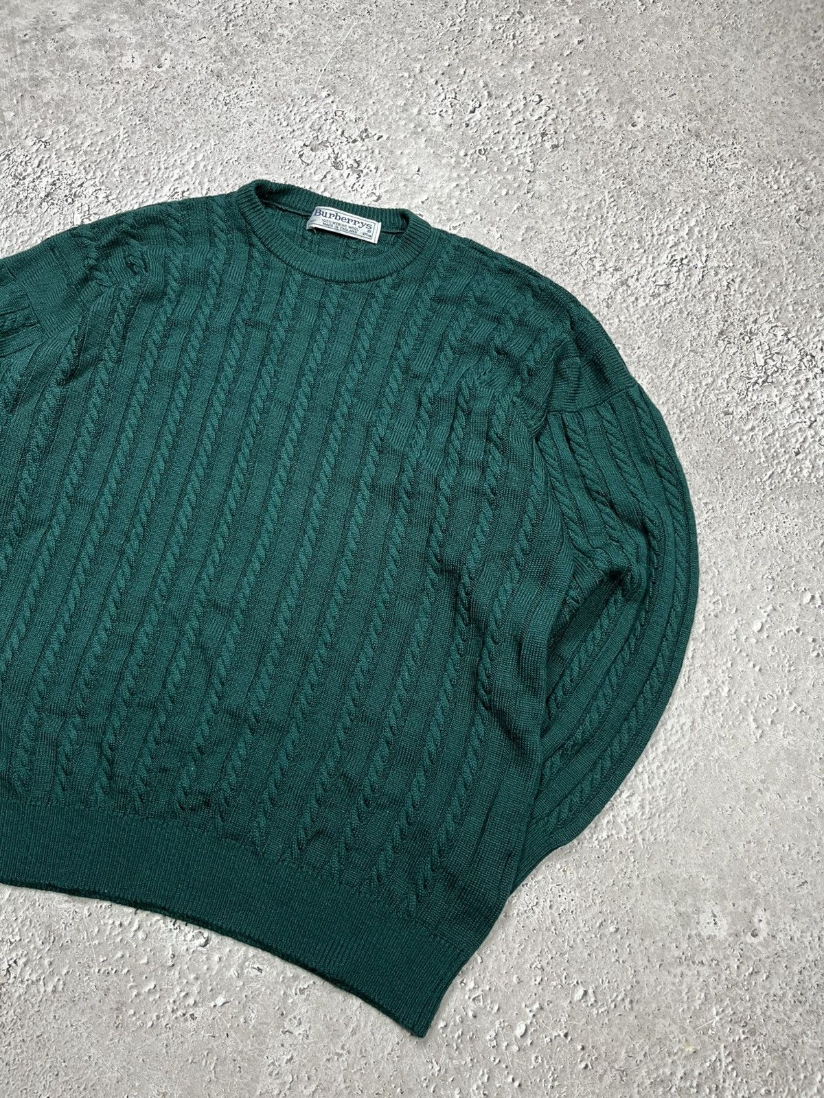 Burberry Burberrys Pure New Wool Cable Knit Sweater Green Size US L / EU 52-54 / 3 - 2 Thumbnail