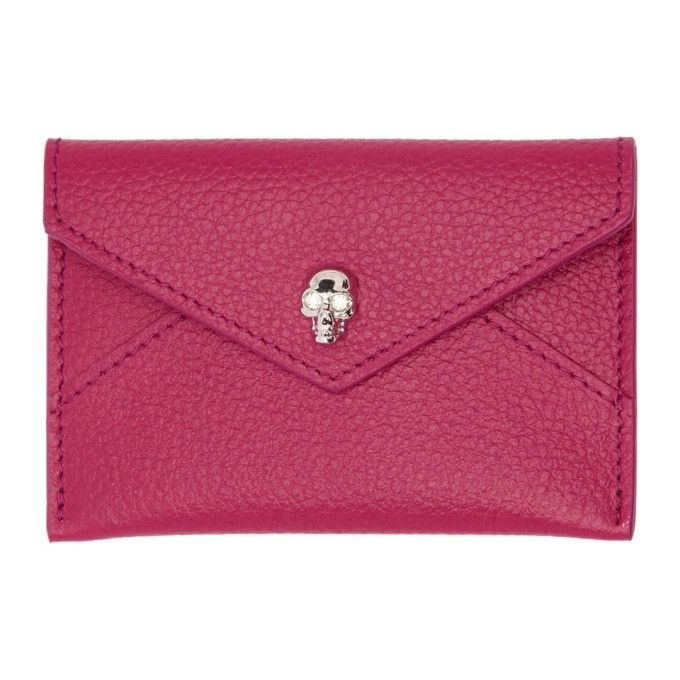 Alexander McQueen McQueen Skull Studded Magenta Leather Envelope Card Holder Size ONE SIZE - 1 Thumbnail