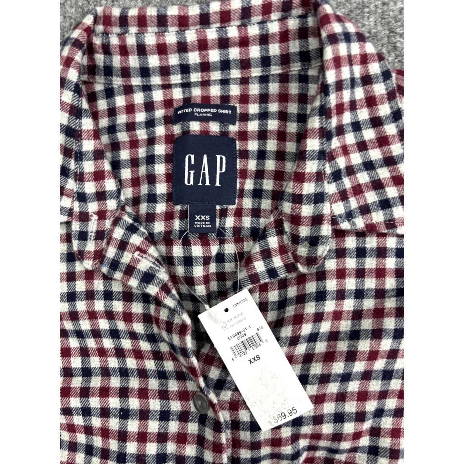 Gap Gap Shirt Womens XXS Red Plaid Cropped Flannel Button Front Top Size XXS / US 00 / IT 34 - 2 Thumbnail