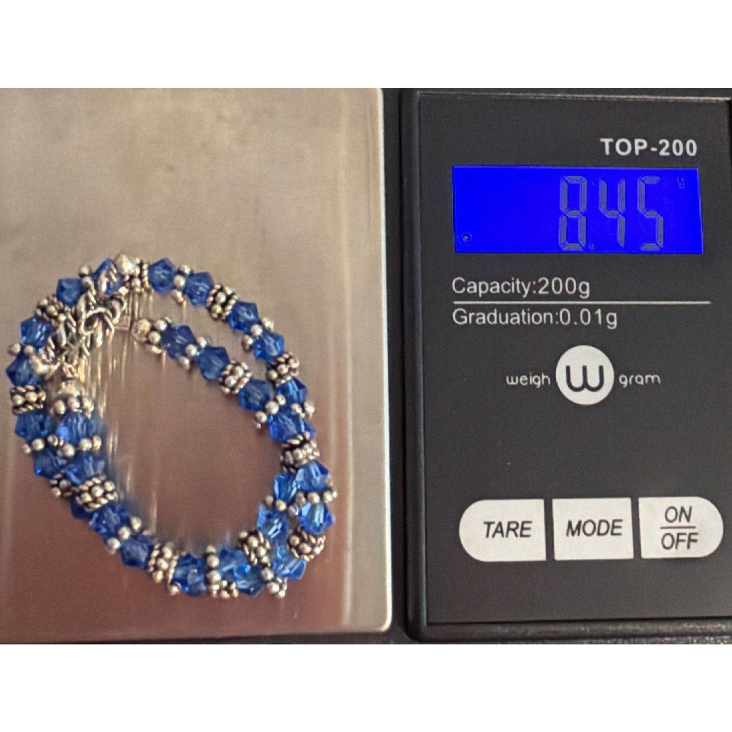 Other Vtg Silver Tone Blue Glass Crystal Bead Bracelet Toggle Clas Size ONE SIZE - 6 Thumbnail