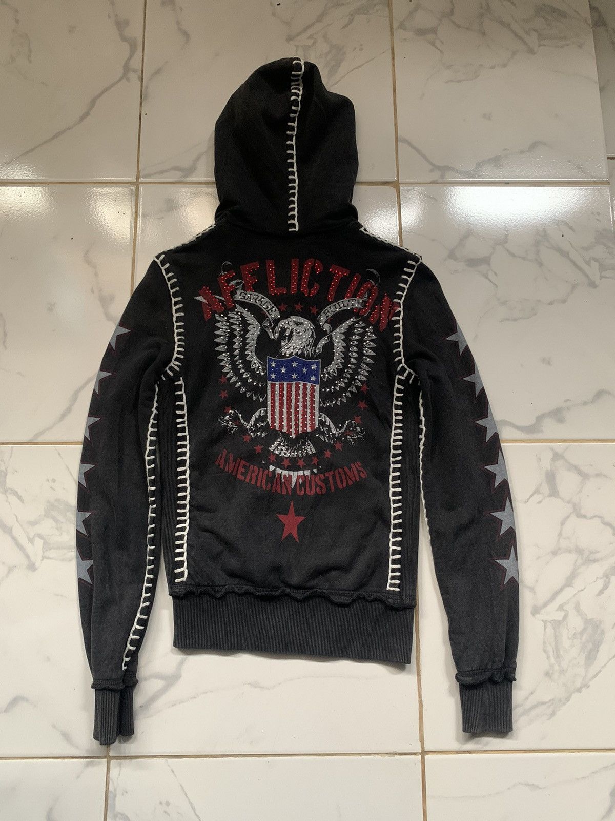 Affliction Rare y2k affliction rhinestones distressed zip up hoodie Size US XS / EU 42 / 0 - 1 Thumbnail