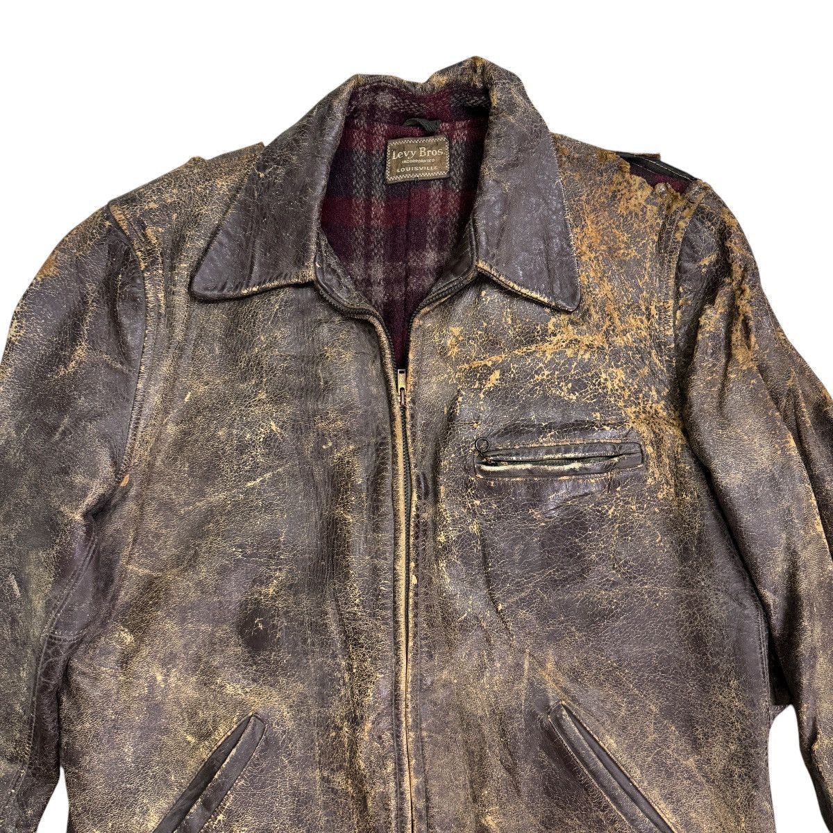 Vintage 🔥 30s LEVY BROS MONARCH HORSEHIDE PLAID LINER LEATHER JACKET Size US L / EU 52-54 / 3 - 9 Thumbnail