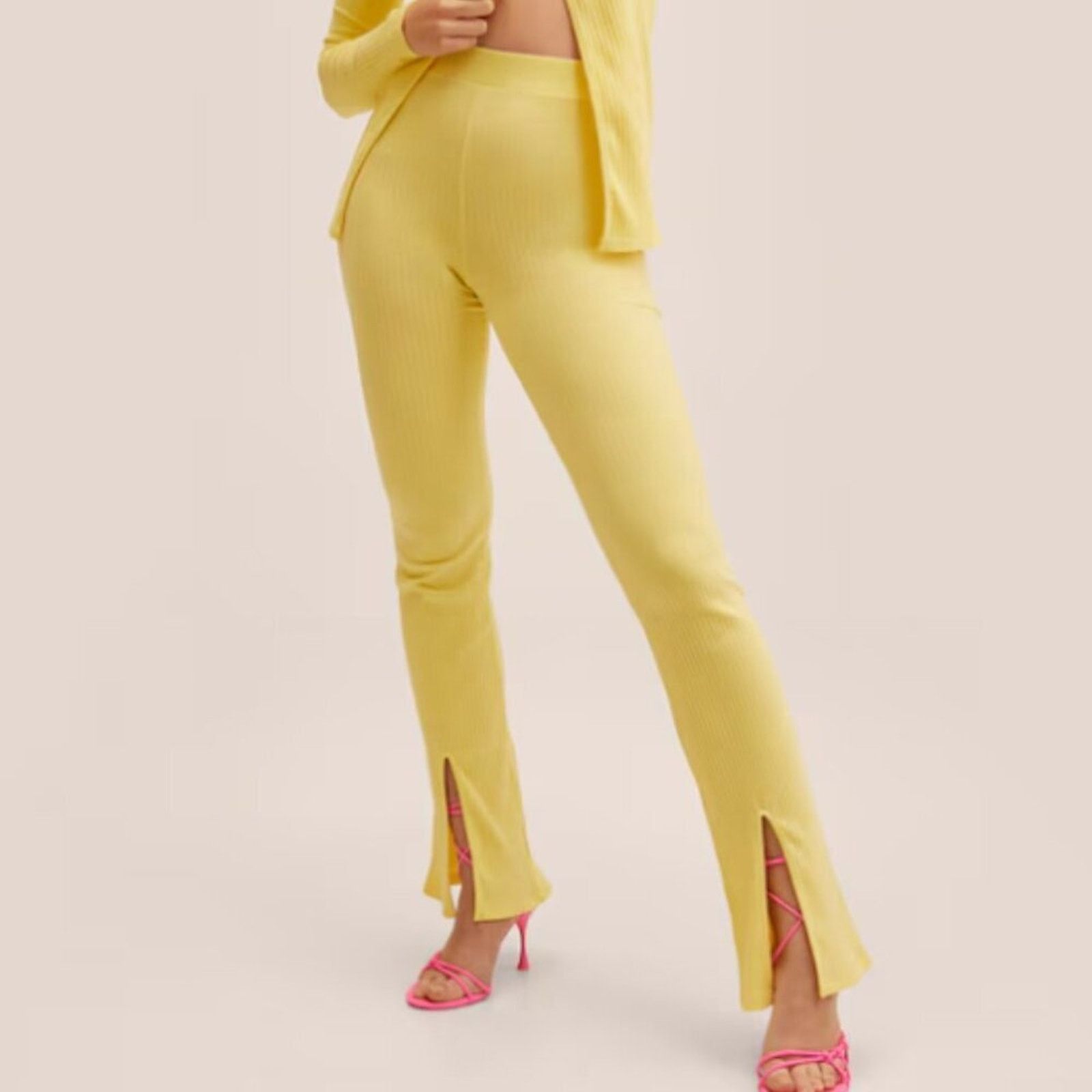 Mango Mango MNG Side Slit Knit Pants Yellow NWT Large Size 34" / US 12 / IT 48 - 1 Thumbnail