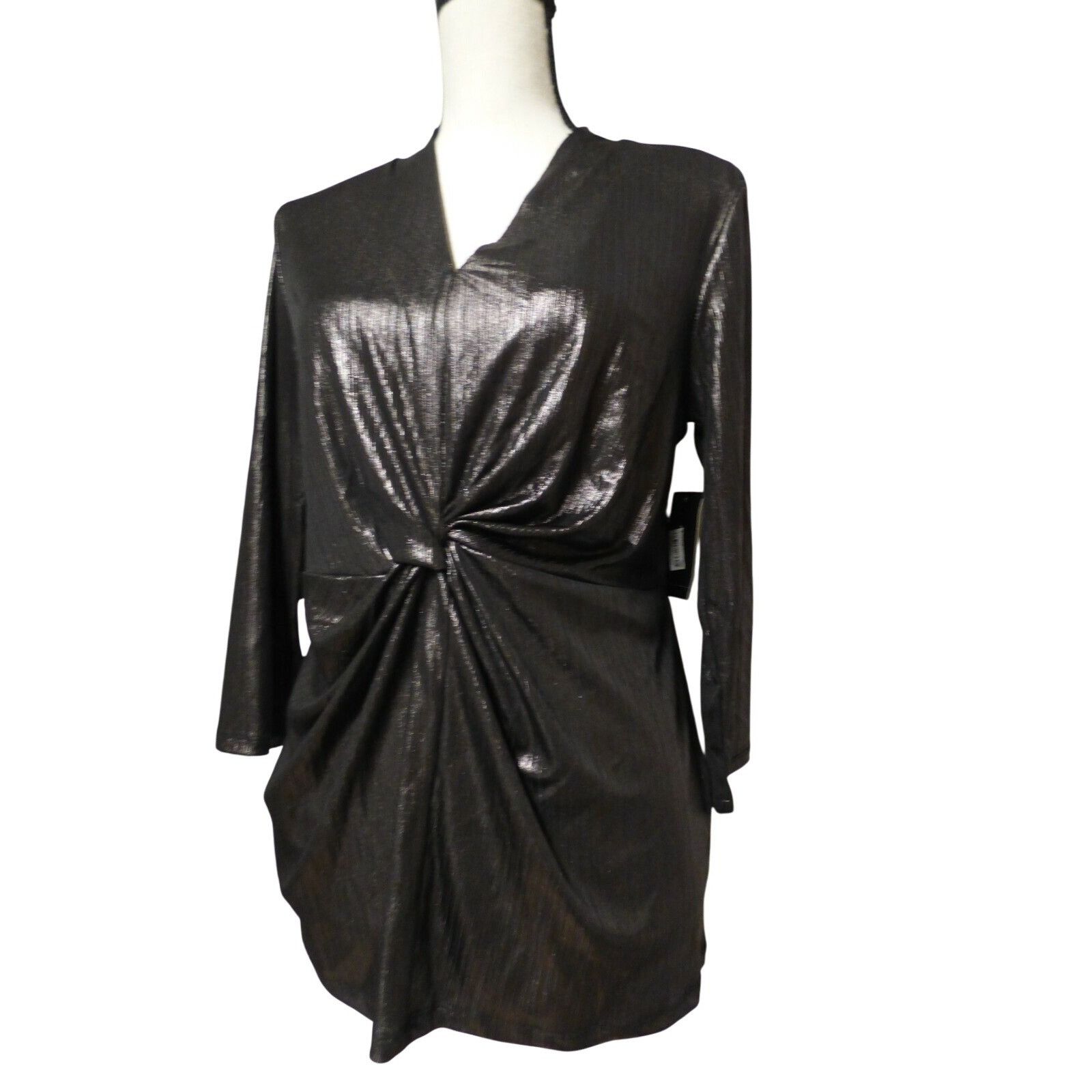 Alfani Alfani Metallic Twist-Front Top, Gunmetali, Size M Size M / US 6-8 / IT 42-44 - 4 Thumbnail